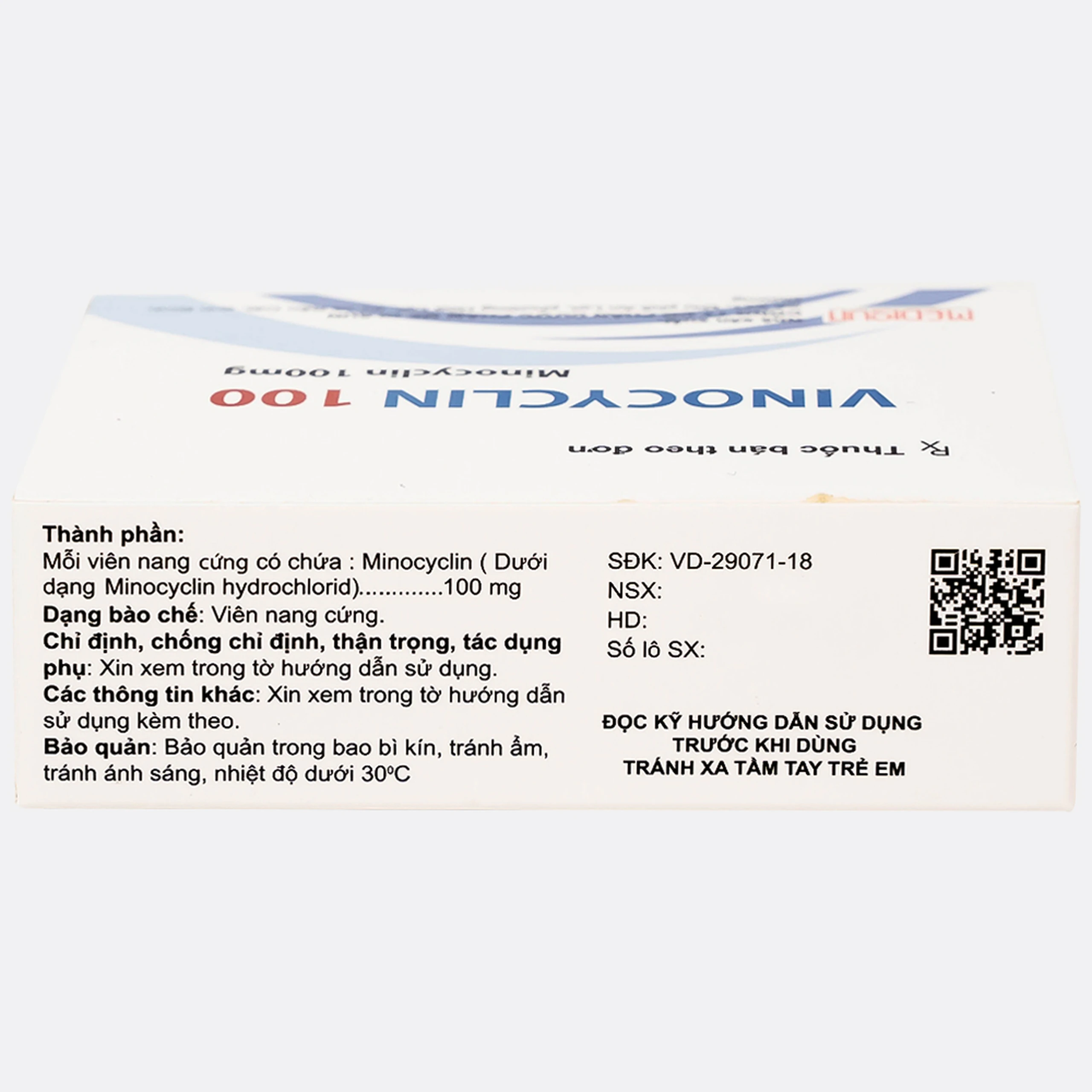 Thuốc Vinocyclin 100 Medisun điều trị mụn trứng cá, nhiễm trùng đường hô hấp (3 vỉ x 10 viên)