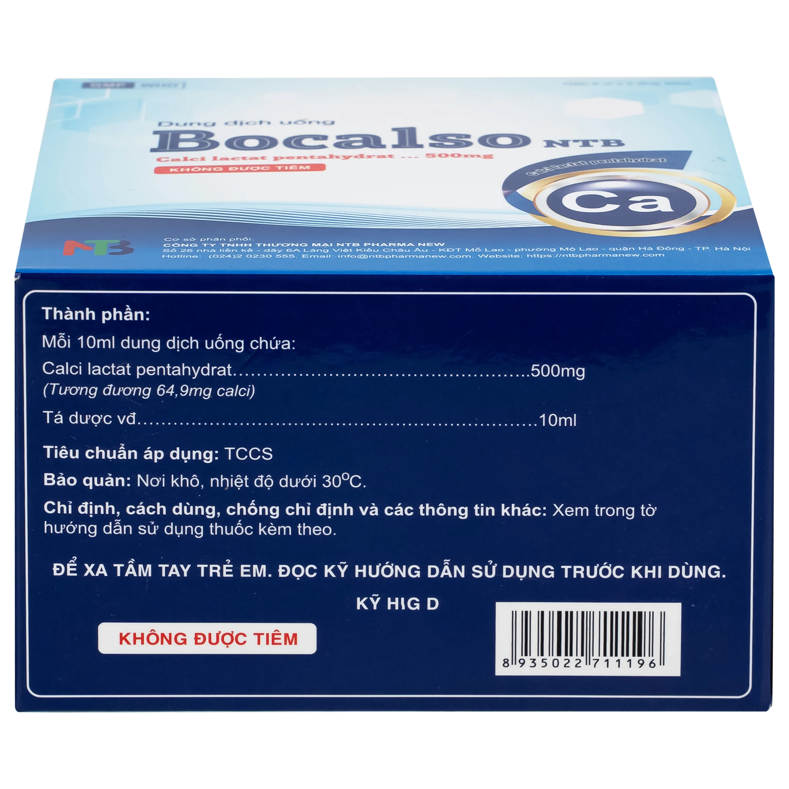 Thuốc Bocalso NTB Pharma bổ sung canxi cho các trường hợp có nguy cơ thiếu canxi (6 vỉ x 5 ống)