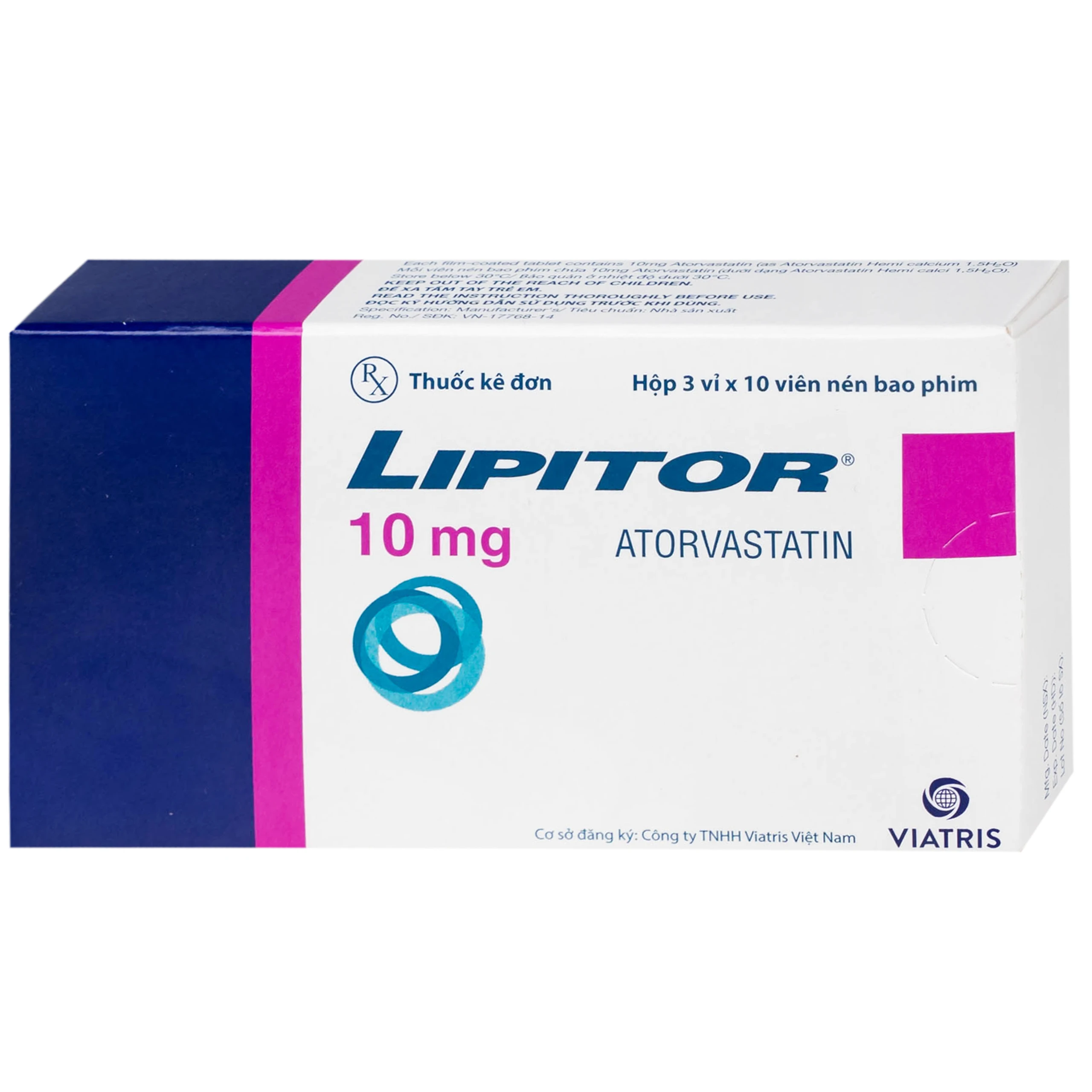 Thuốc Lipitor 10mg Viatris điều trị tăng cholesterol toàn phần (3 vỉ x 10 viên) 