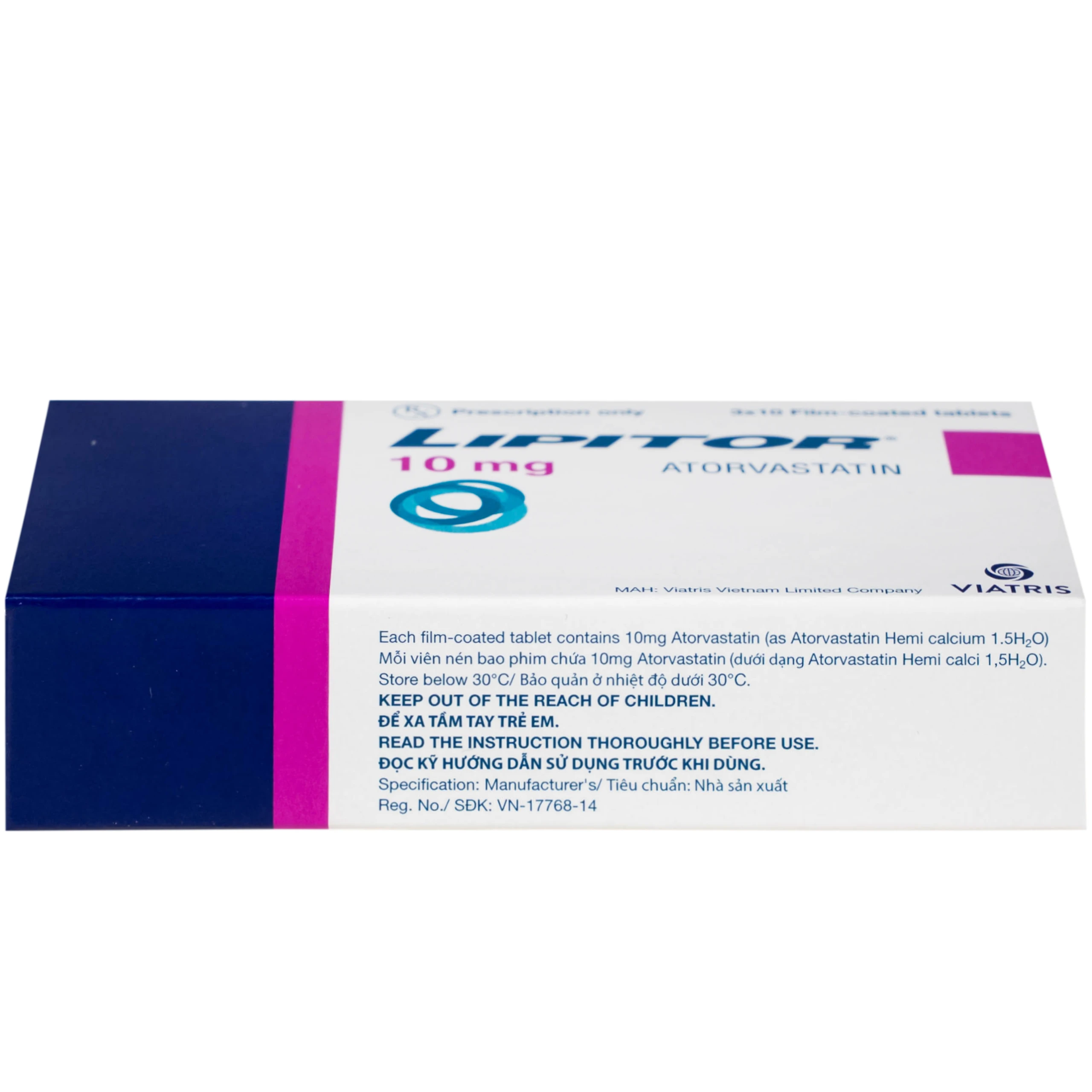 Thuốc Lipitor 10mg Viatris điều trị tăng cholesterol toàn phần (3 vỉ x 10 viên) 