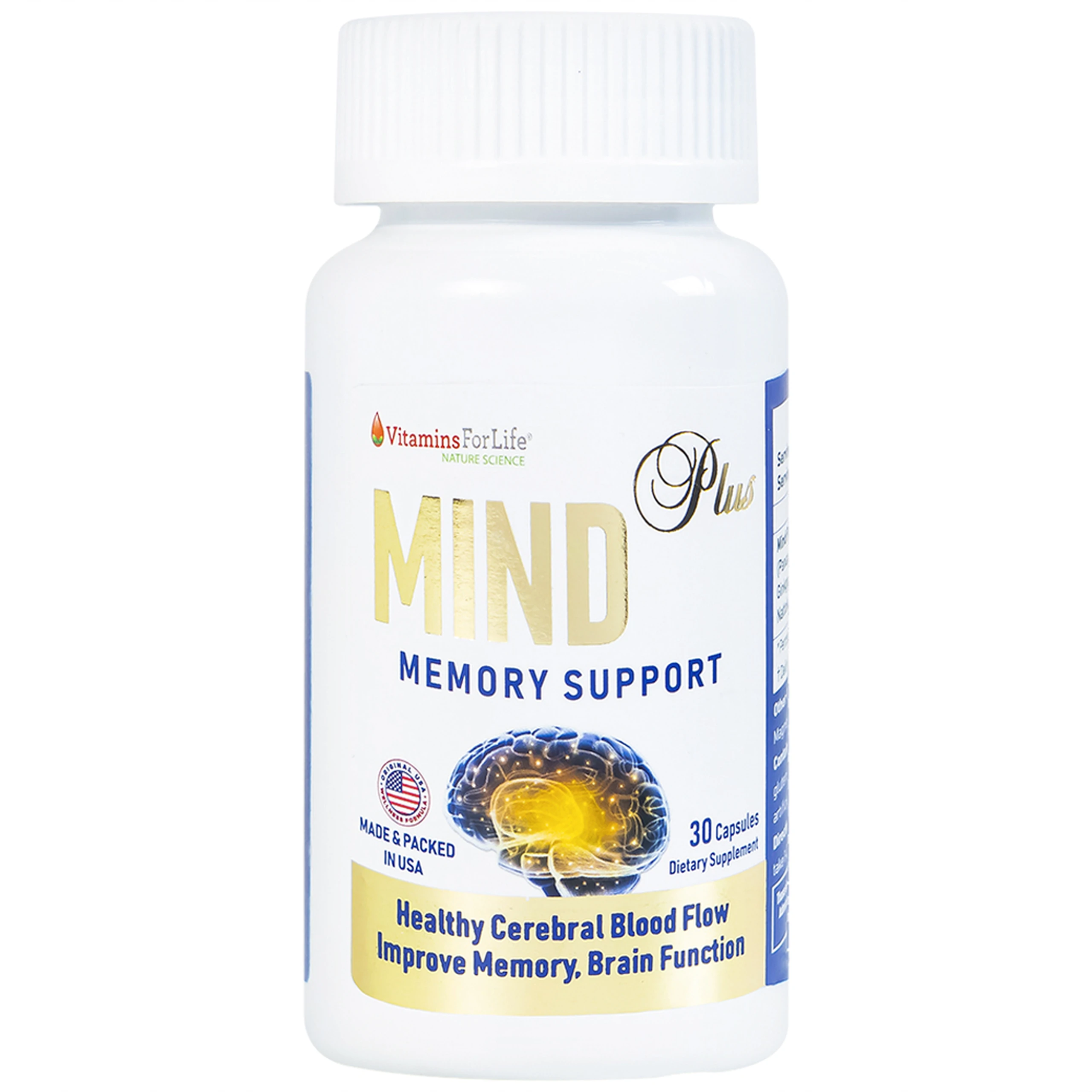 Viên uống hỗ trợ tăng tuần hoàn não, cải thiện trí nhớ Mind Plus Vitamins For Life (30 viên)