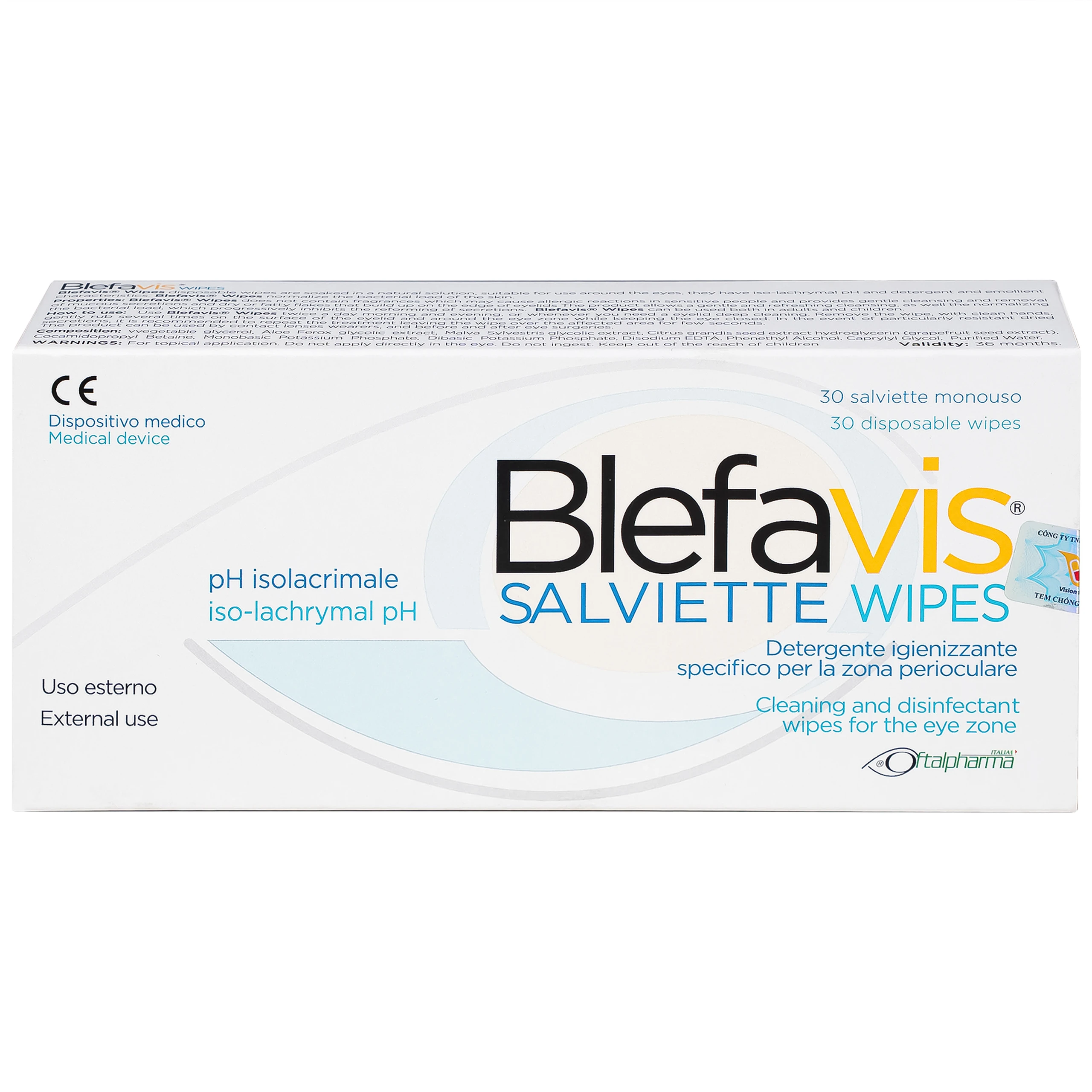 Gạc lau mi mắt Blefavis Wipes (30 miếng) làm sạch mí mắt nhạy cảm, viêm bờ mi, sát khuẩn trước & sau phẩu thuật