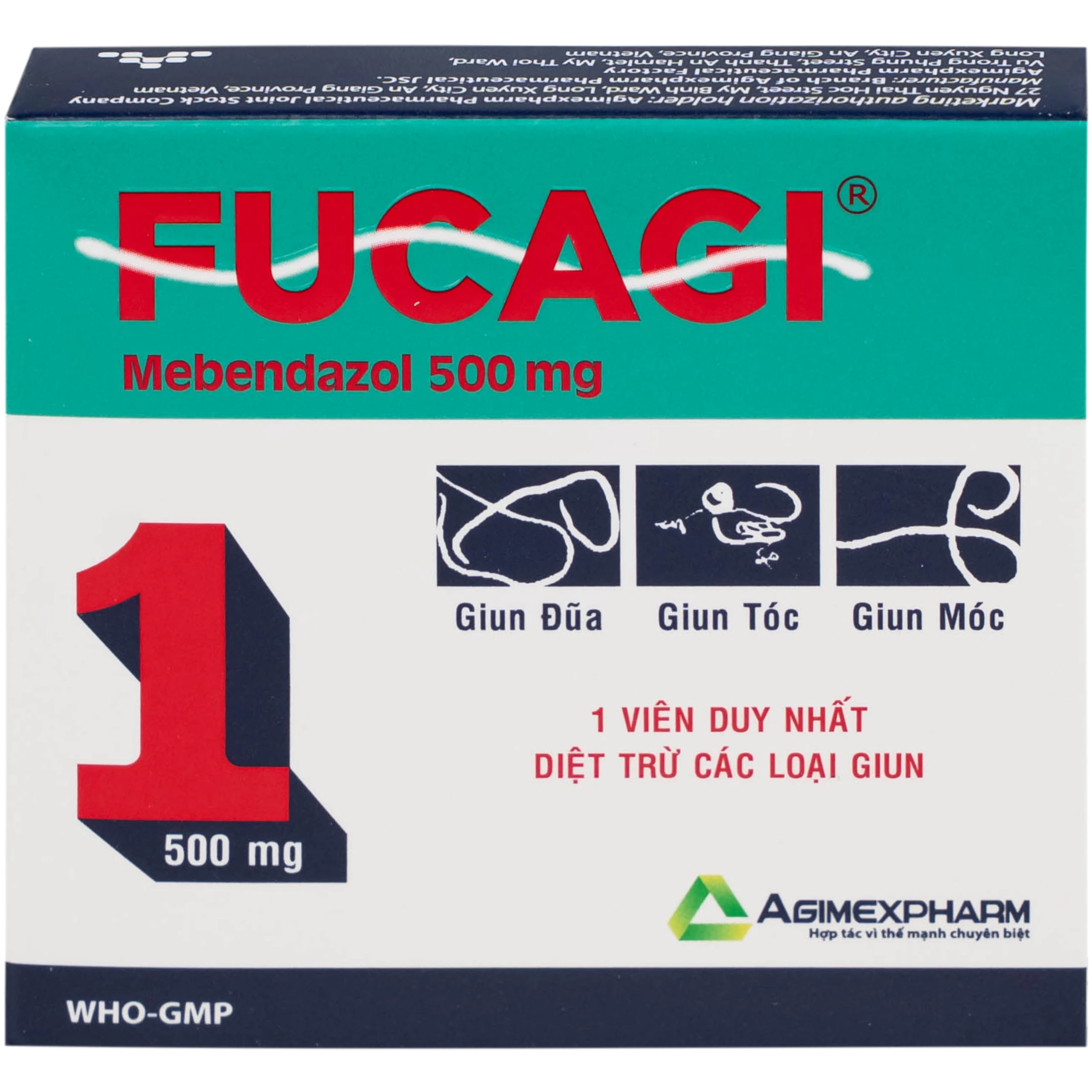 Thuốc Fucagi 500mg Agimexpharm điều trị nhiễm một hoặc nhiều loại giun đường ruột (1 viên)