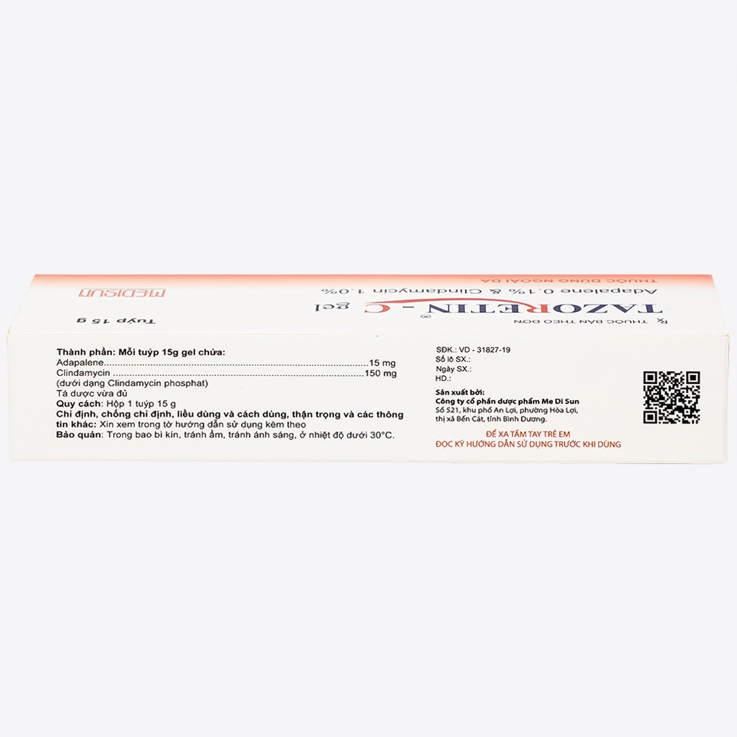 Thuốc bôi ngoài da Tazoretin - C Gel 15g Medisun điều trị tại chỗ mụn trứng cá