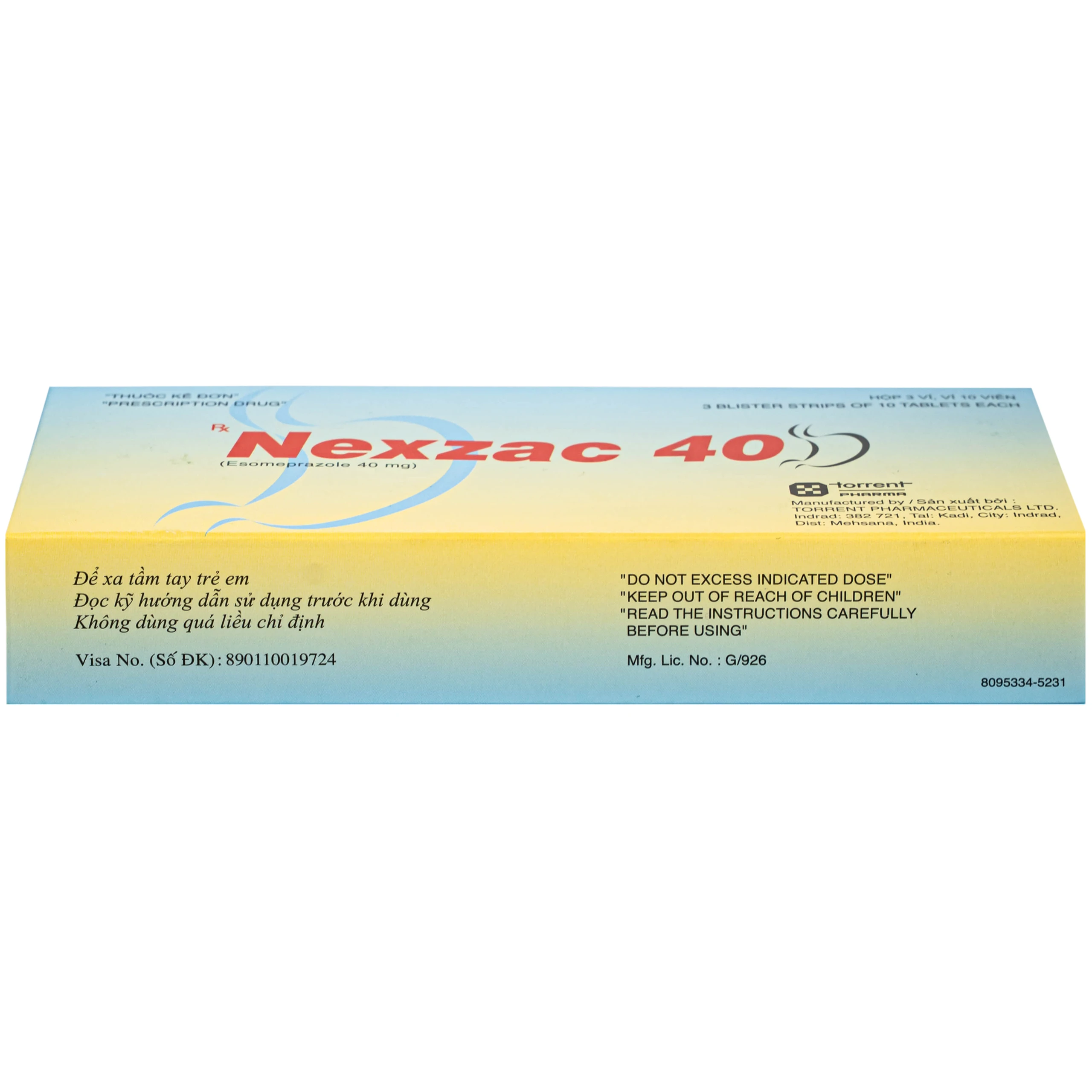 Thuốc Nexzac-40 Torrent điều trị trào ngược dạ dày - thực quản, viêm loét dạ dày - tá tràng (3 vỉ x 10 viên)