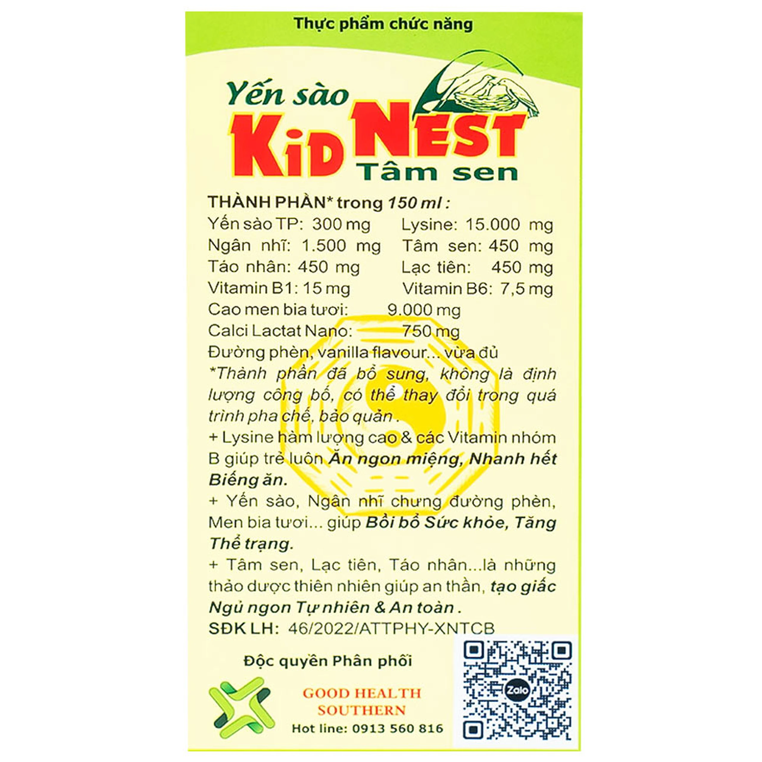 Giúp bồi bổ sức khỏe cho trẻ Yến sào Kid Nest Tâm Sen (150ml)