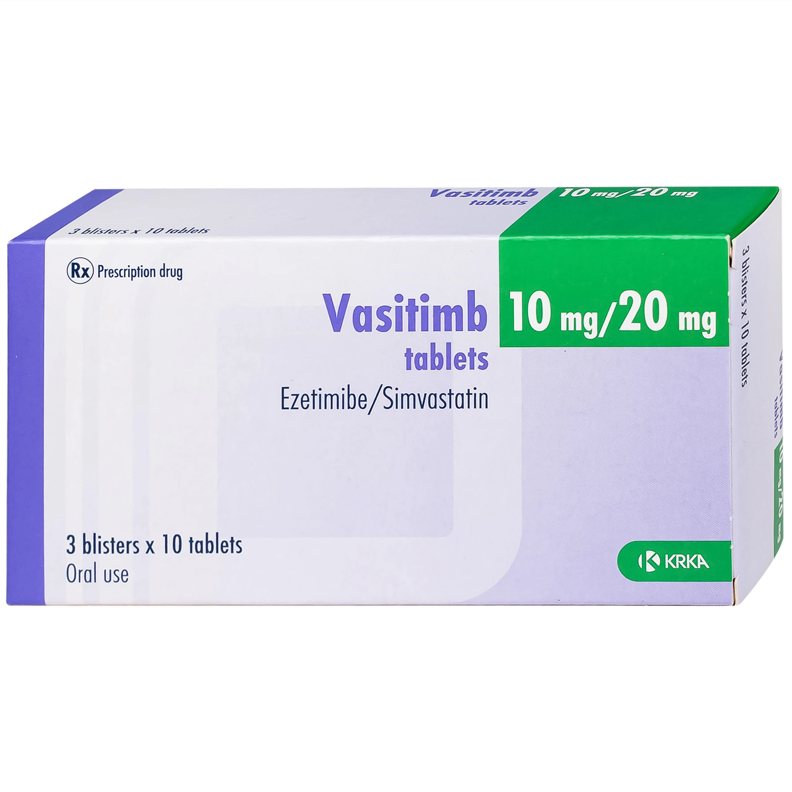 Thuốc Vasitimb 10mg/20mg tablets Krka giúp phòng bệnh tim, điều trị tăng cholesterol máu, máu đồng hợp tử gia đình (3 vỉ x 10 viên)