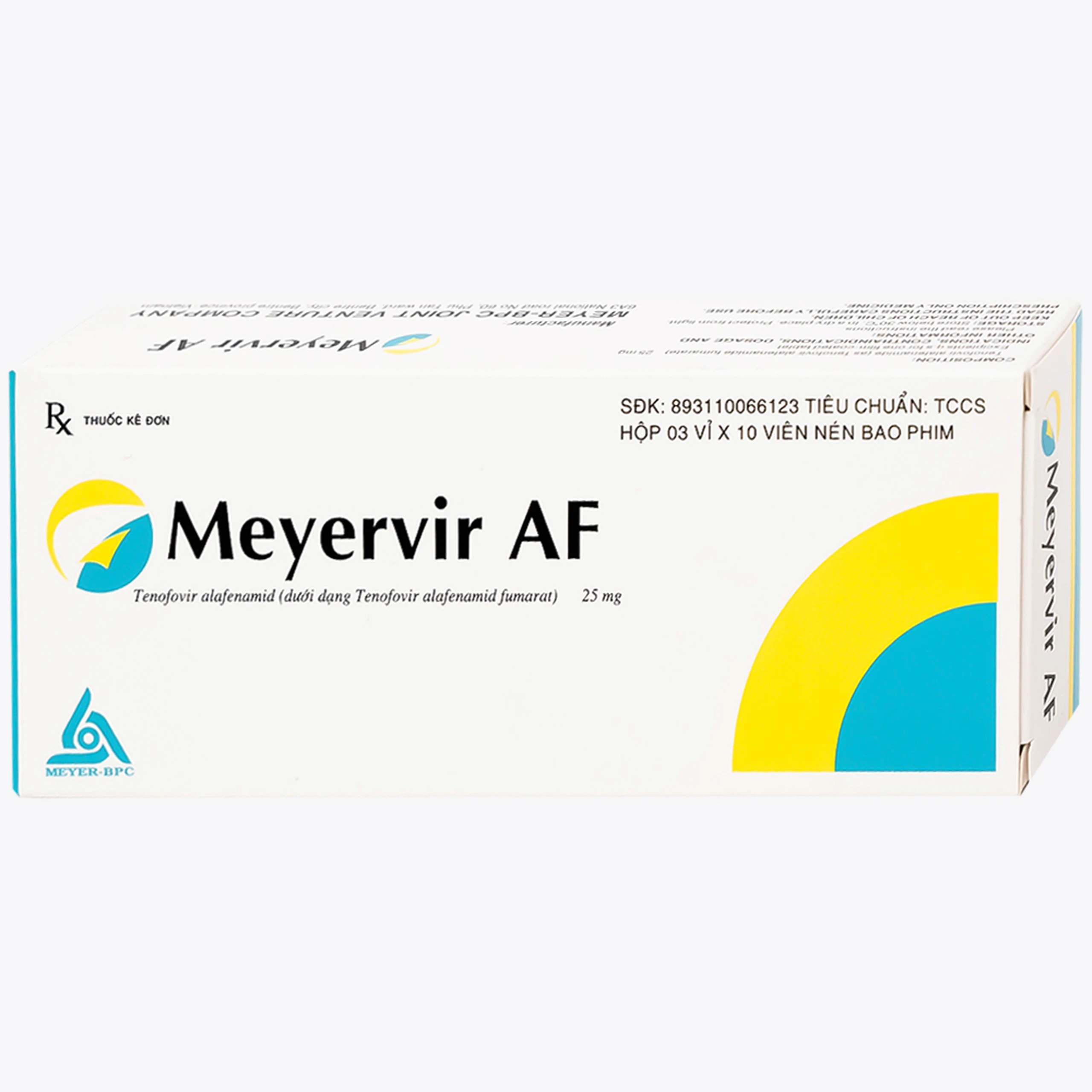 Thuốc Meyervir AF 25mg Meyer-BPC điều trị viêm gan siêu vi B mạn tính (3 vỉ x 10 viên)
