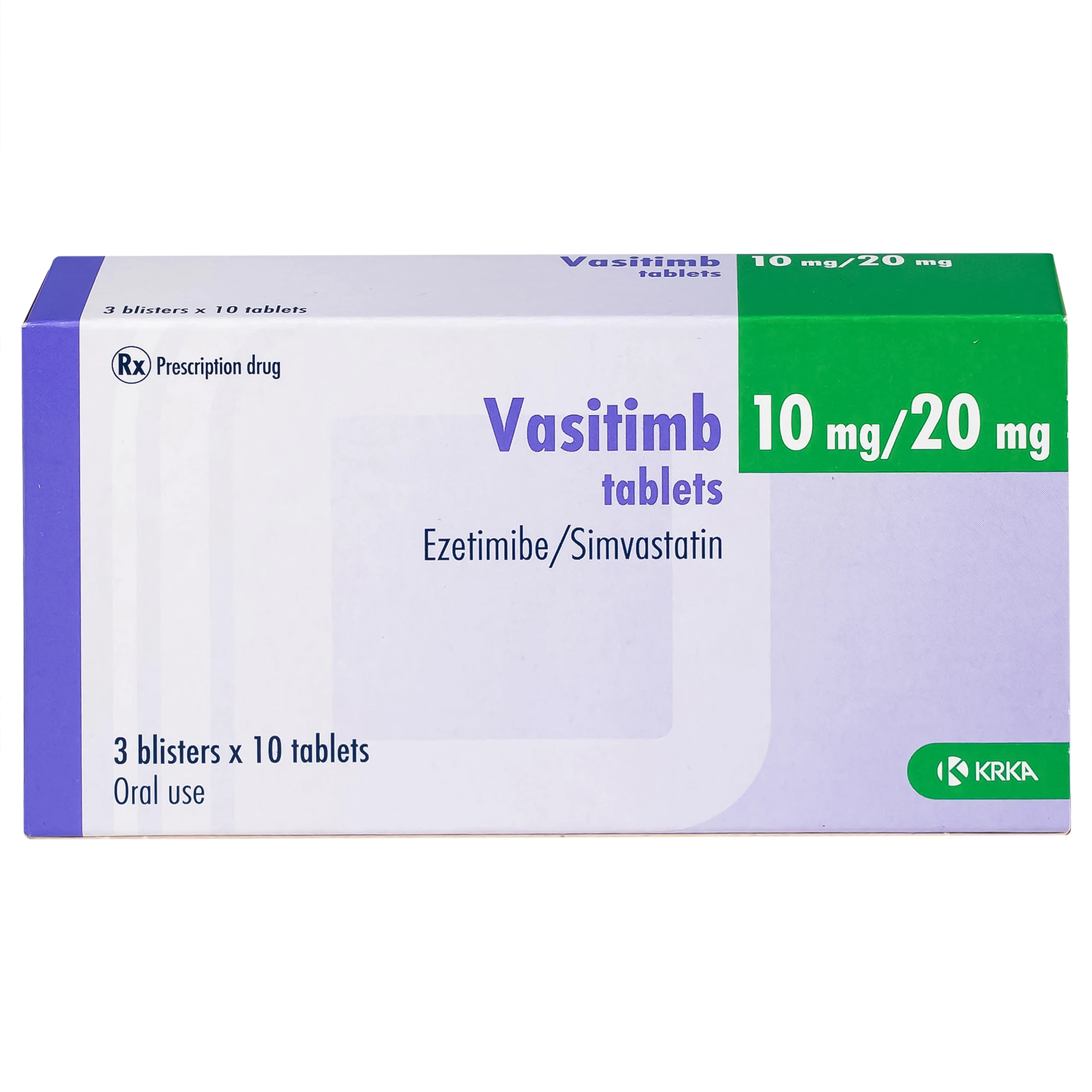 Thuốc Vasitimb 10mg/20mg tablets Krka giúp phòng bệnh tim, điều trị tăng cholesterol máu, máu đồng hợp tử gia đình (3 vỉ x 10 viên)