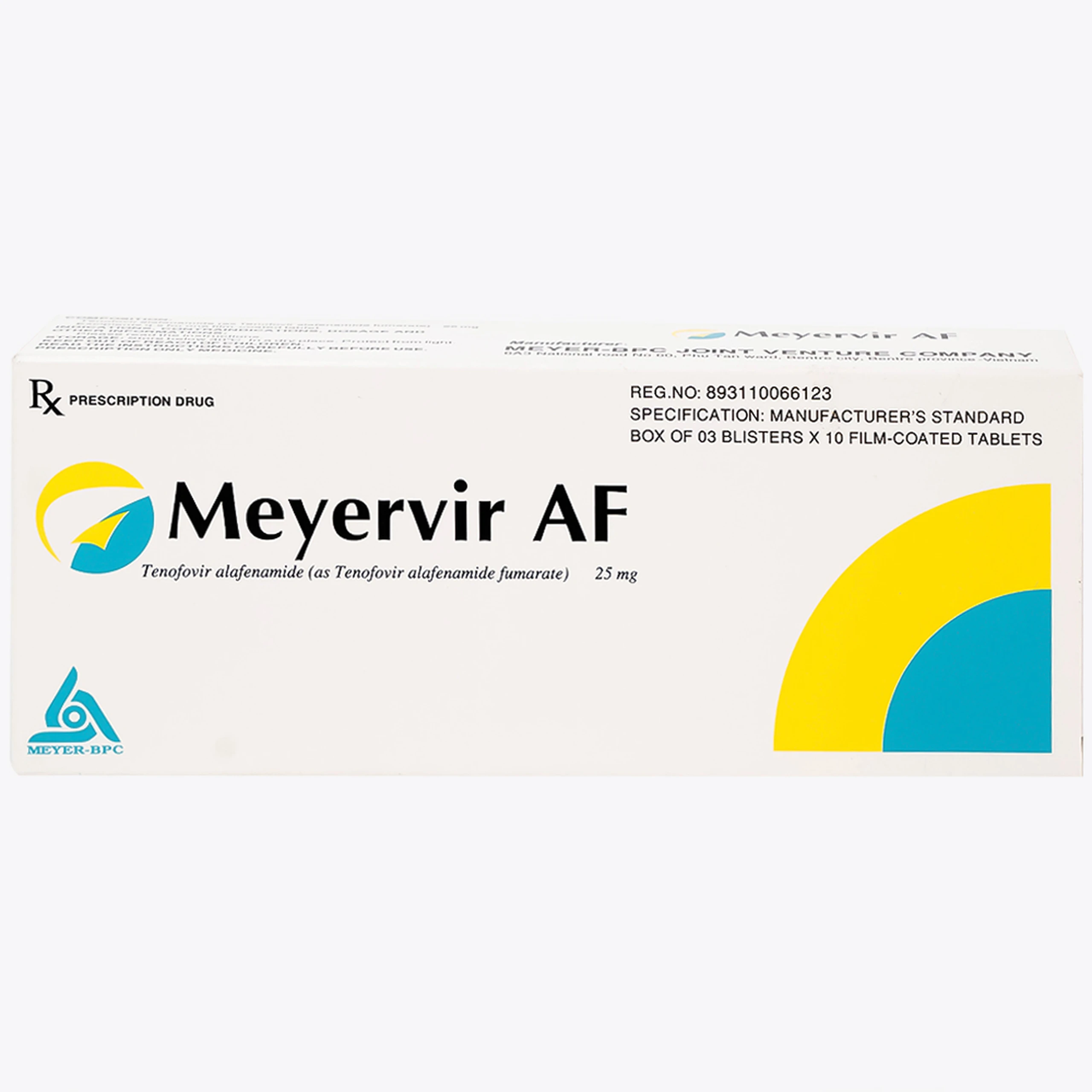 Thuốc Meyervir AF 25mg Meyer-BPC điều trị viêm gan siêu vi B mạn tính (3 vỉ x 10 viên)