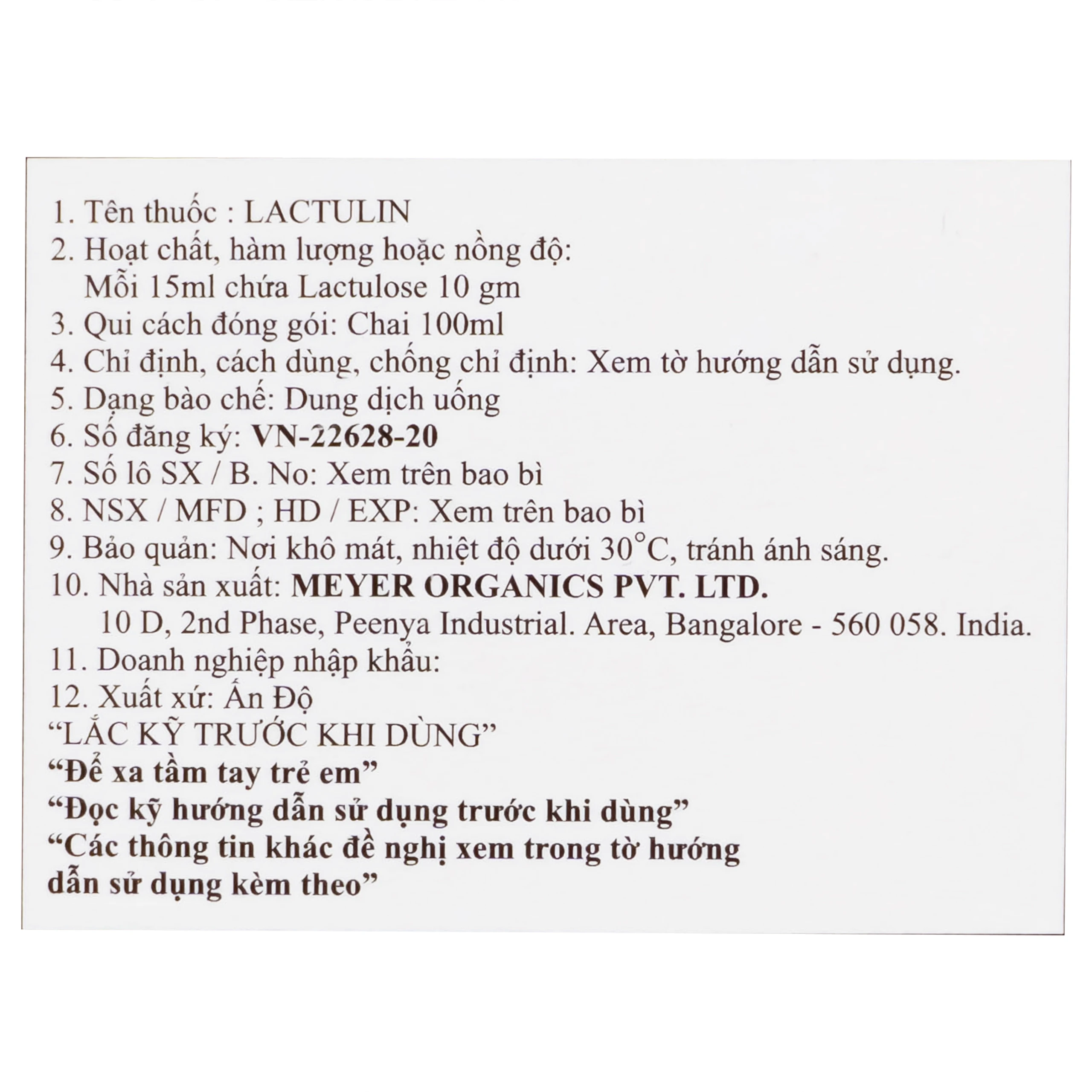 Thuốc Lactulin 10g Meyer giúp dự phòng và điều trị bệnh não do gan, táo bón mạn tính (100ml)