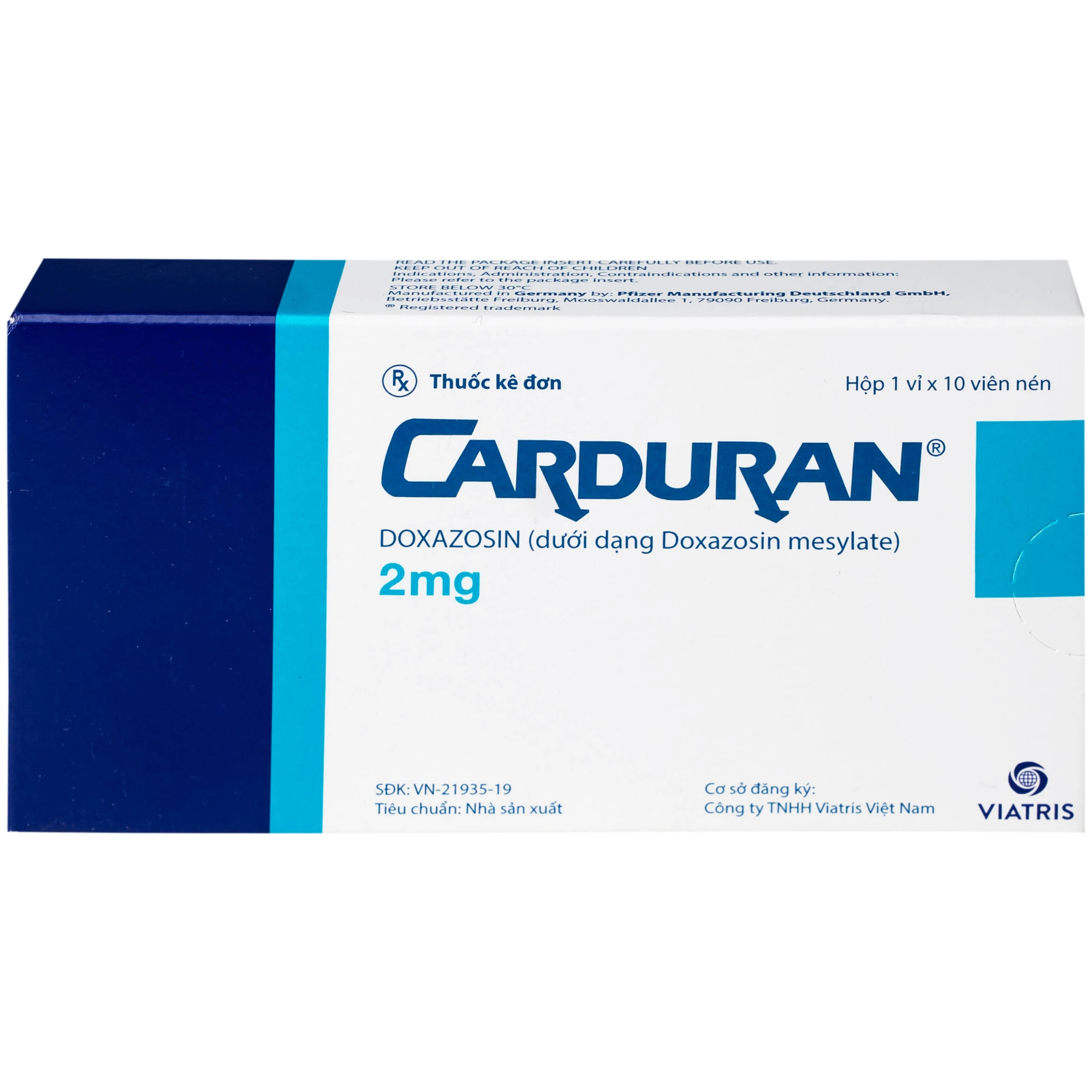 Thuốc Carduran 2mg Viatris điều trị tăng huyết áp, u xơ tiền liệt tuyến (1 vỉ x 10 viên)