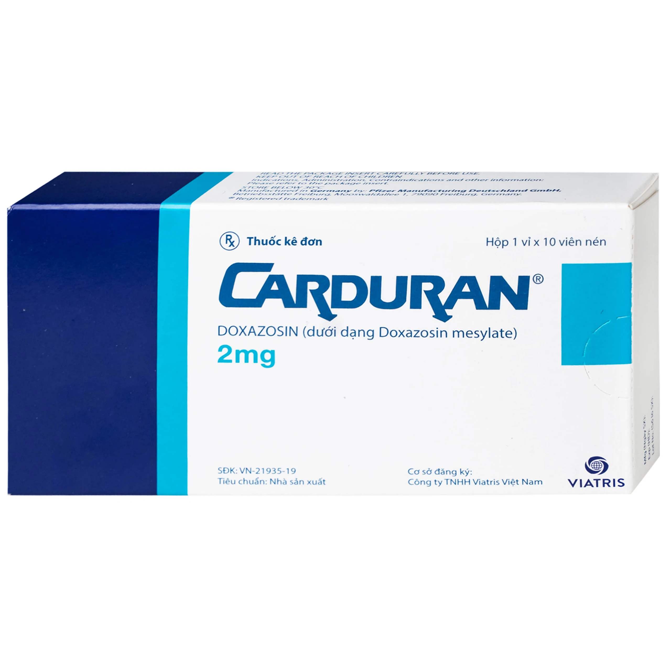 Thuốc Carduran 2mg Viatris điều trị tăng huyết áp, u xơ tiền liệt tuyến (1 vỉ x 10 viên)