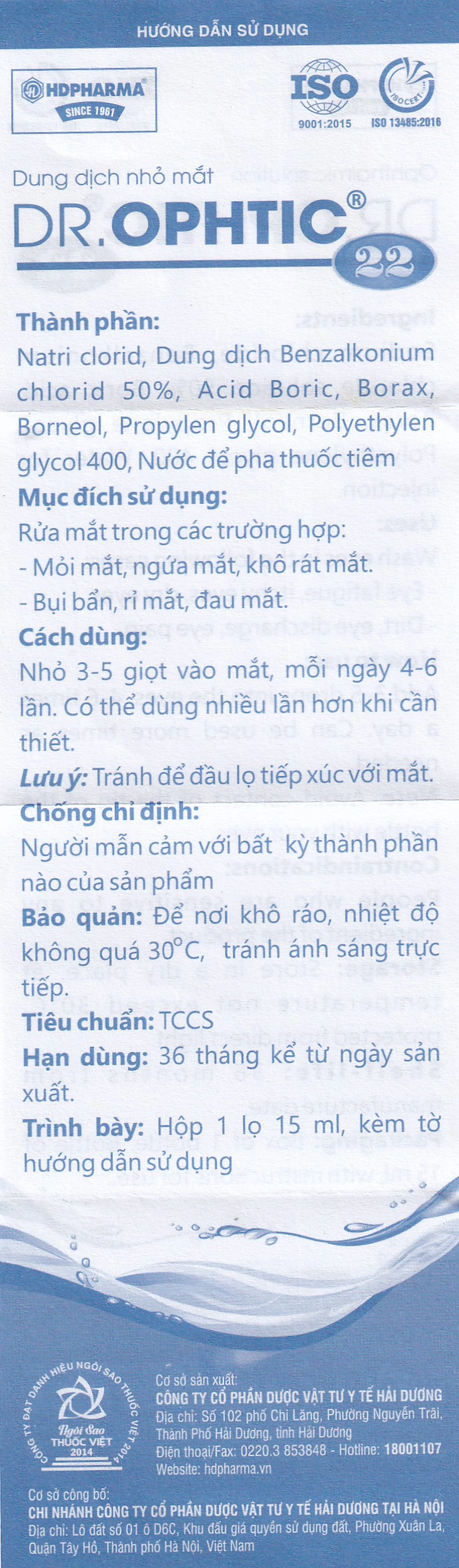 Nhỏ mắt Dr.Ophtic 22 HD Pharma 15ml giúp giảm mỏi mắt, ngứa mắt, khô rát mắt