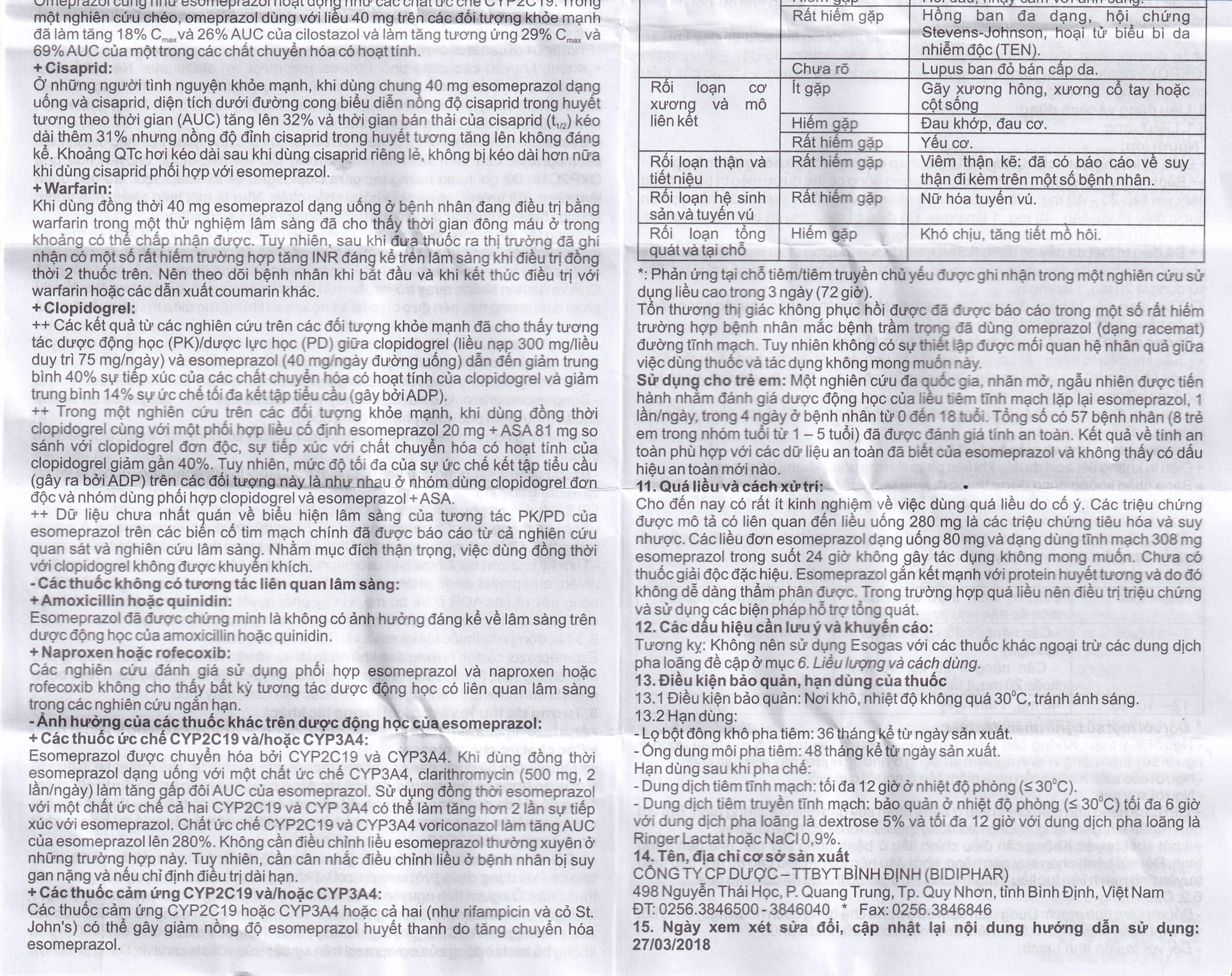 Thuốc Esogas 40mg Bidiphar điều trị kháng tiết acid dạ dày (1 lọ + 1 ống 5ml)
