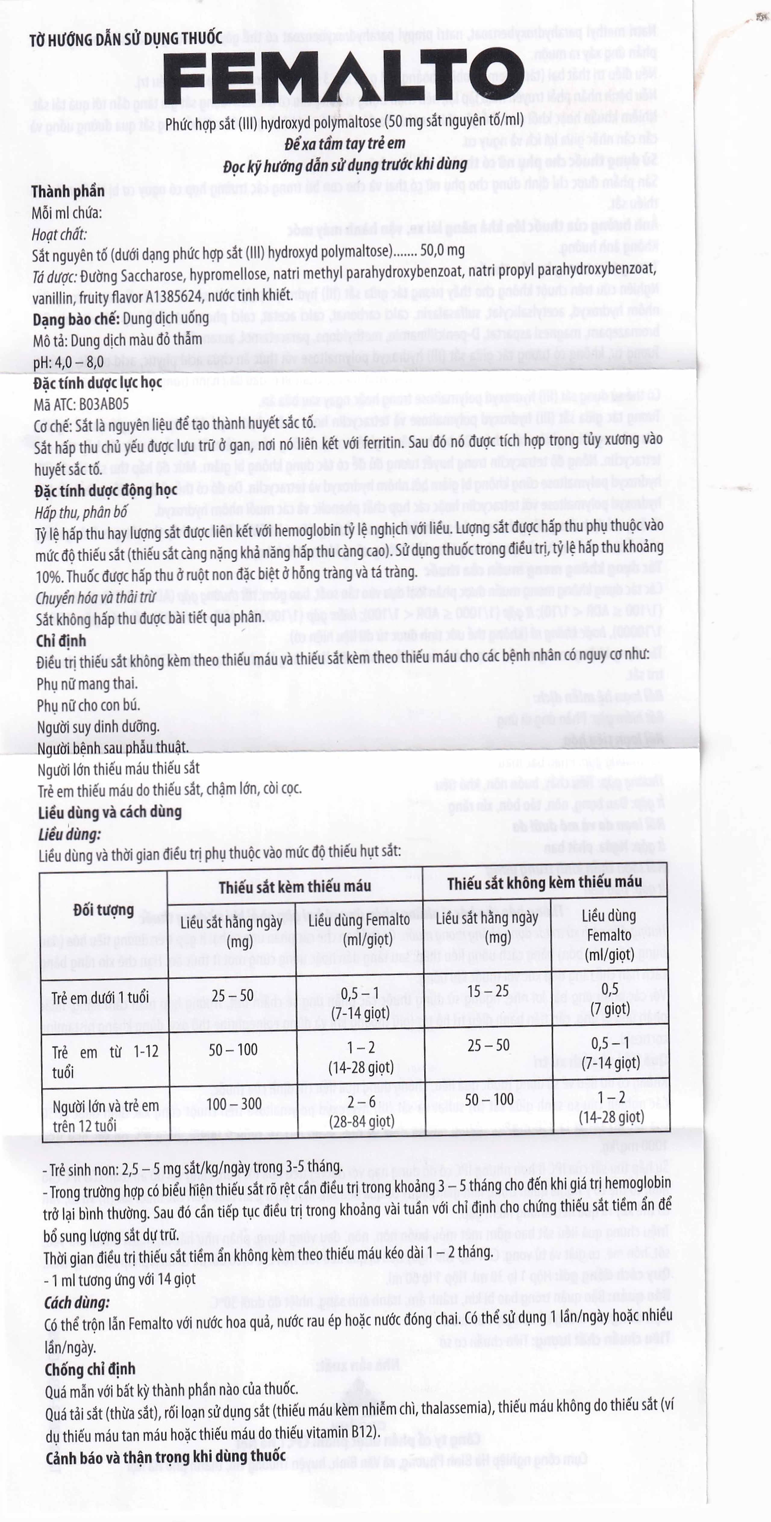 Dung dịch uống Femalto 30ml CPC1HN bổ sung sắt hữu cơ dạng lỏng