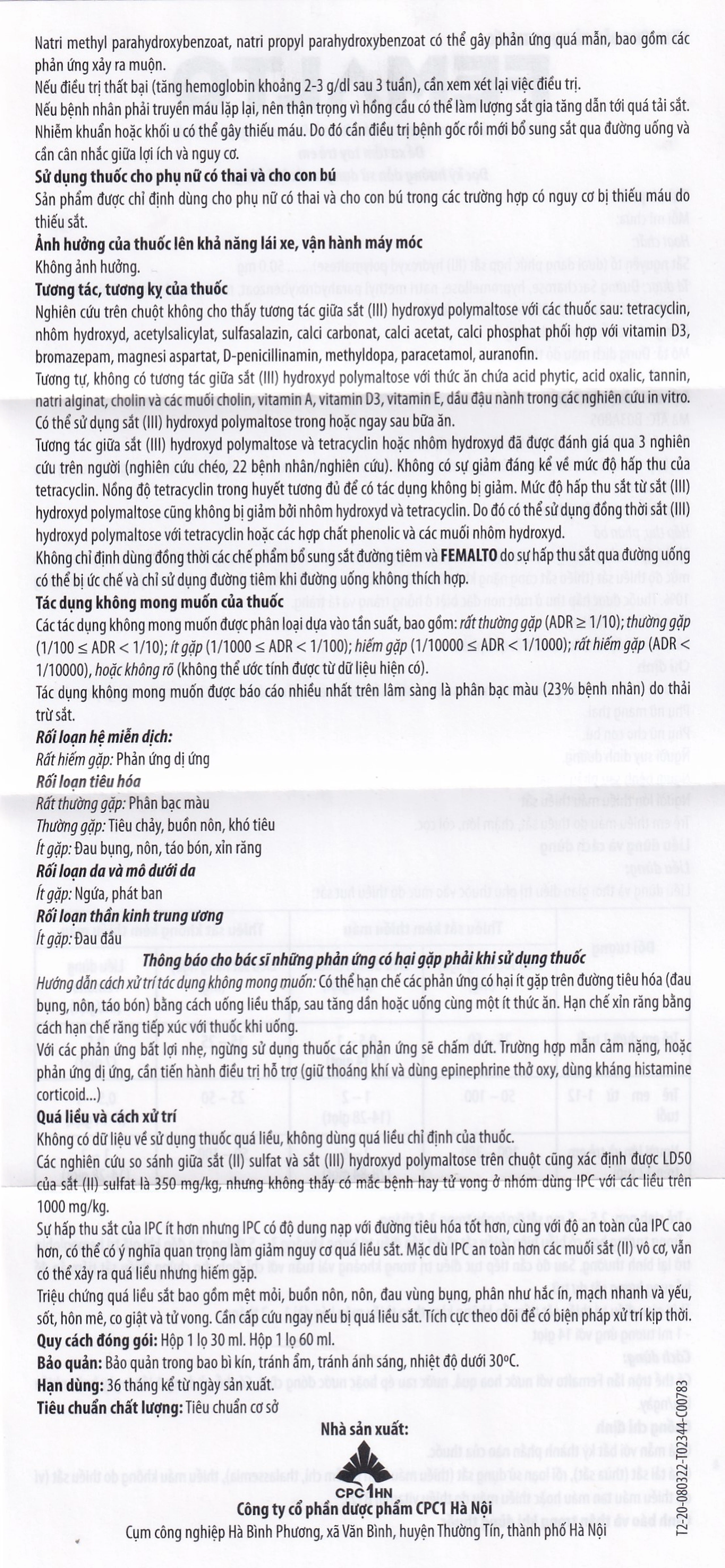 Dung dịch uống Femalto 30ml CPC1HN bổ sung sắt hữu cơ dạng lỏng