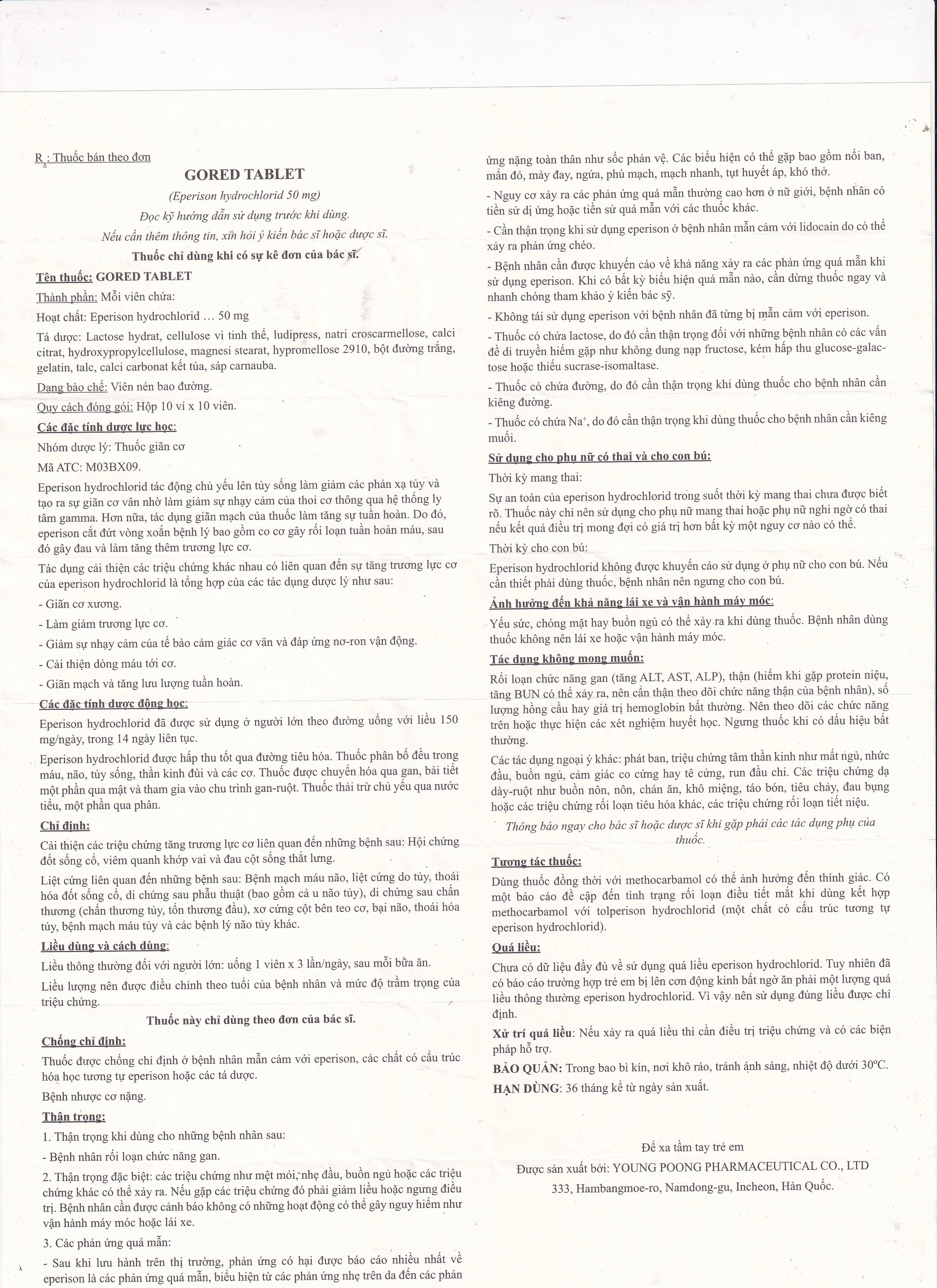 Thuốc Gored 50mg Young Poong điều trị hội chứng đốt sống cổ, viêm quanh khớp vai (10 vỉ x 10 viên)