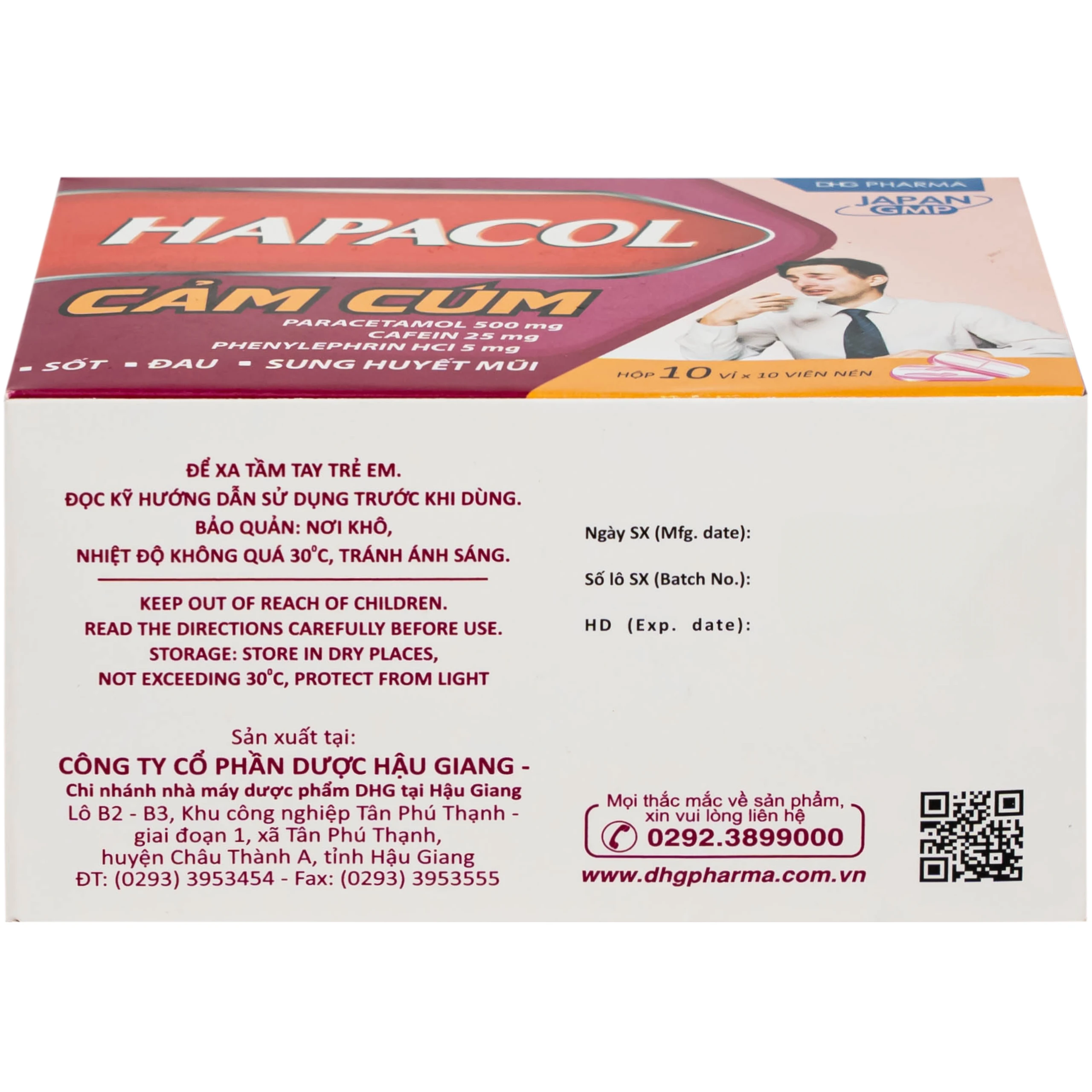 Thuốc Hapacol cảm cúm DHG Pharma Điều trị các triệu chứng của cảm cúm như sốt, đau, sung huyết mũi (10 vỉ x 10 viên)