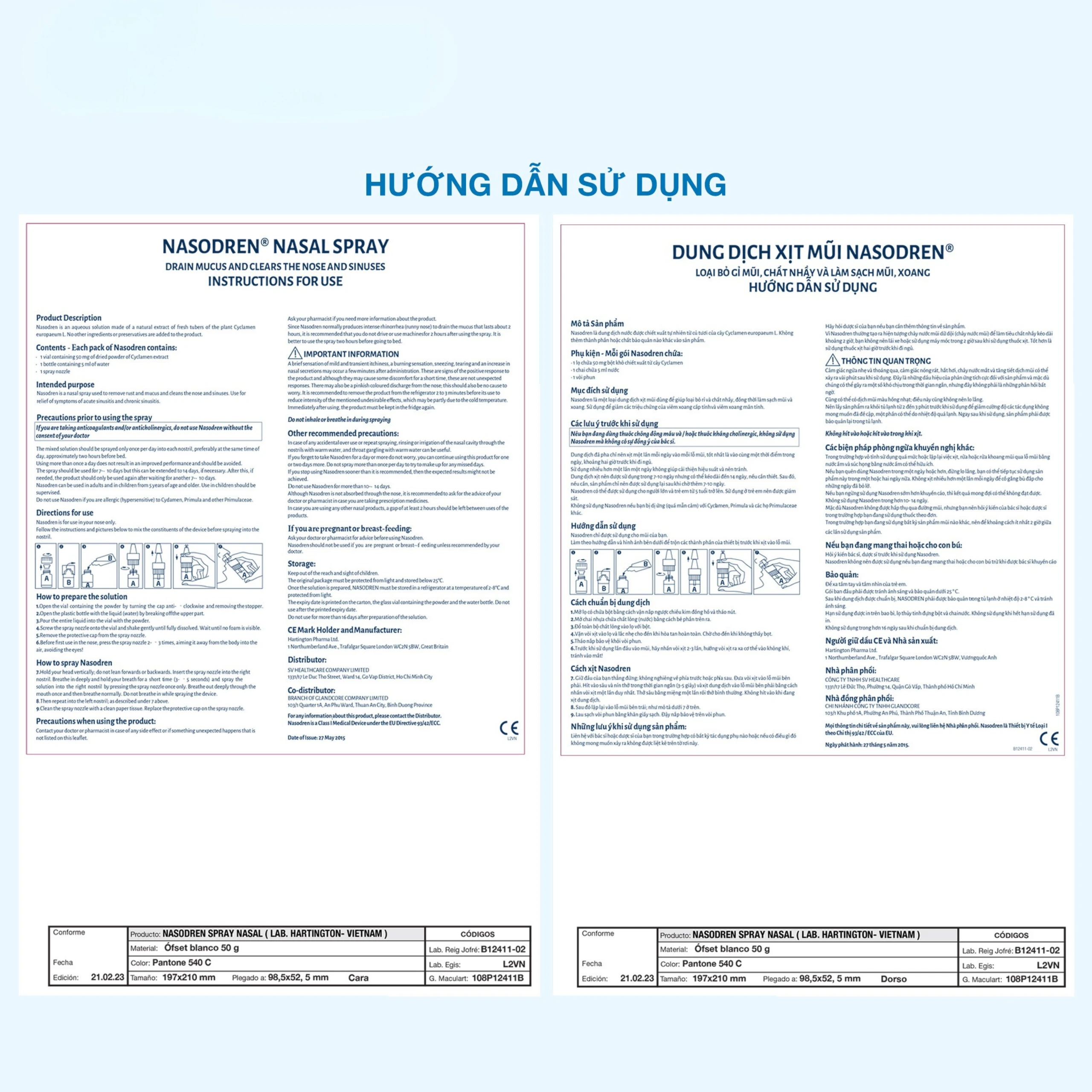 Xịt mũi xoang Nasodren Hartington 50mg giúp làm sạch mũi xoang, giảm triệu chứng viêm xoang cấp và mãn tính