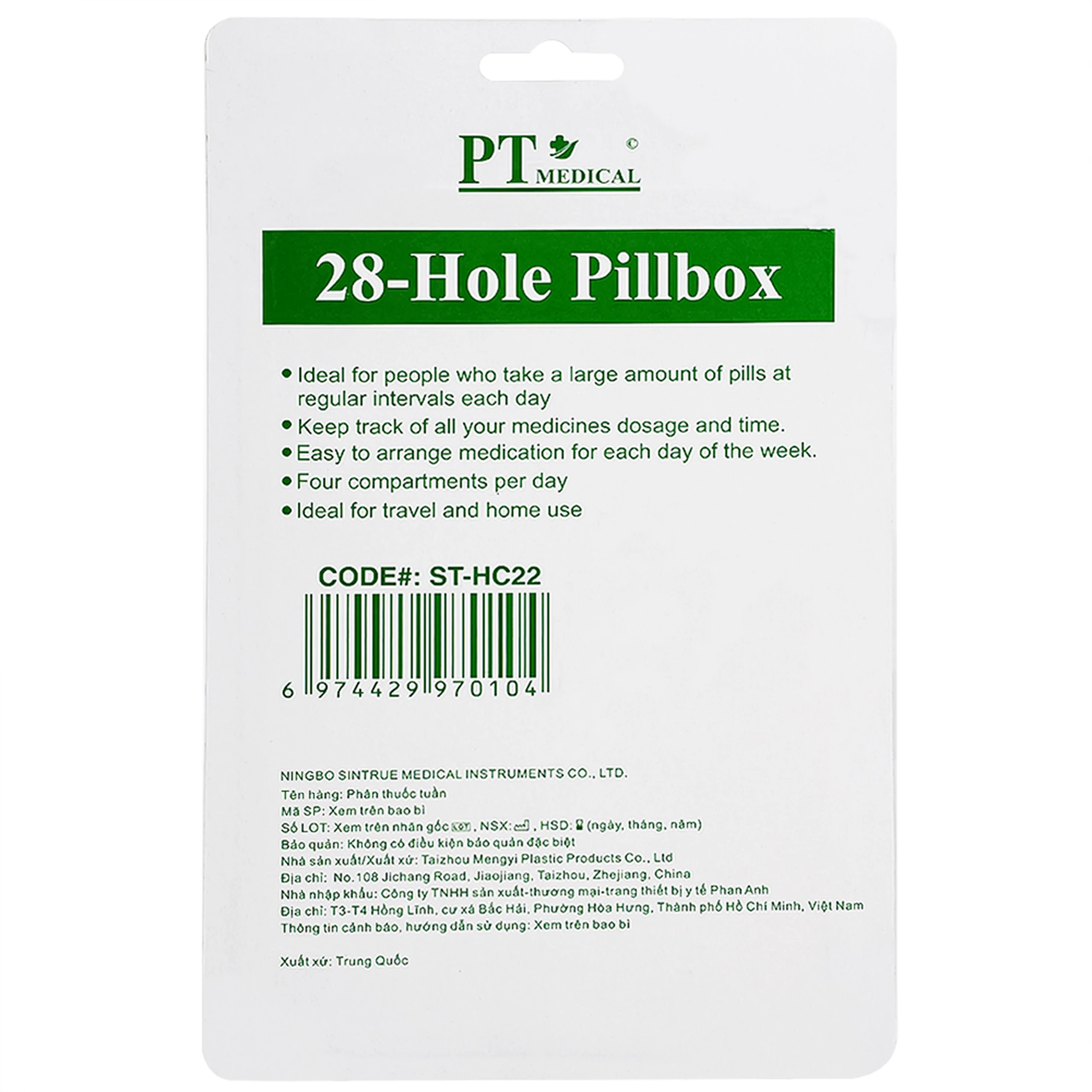 Hộp Phân Liều Thuốc Dùng Trong 1 Tuần (28 Ngăn) PT Medical