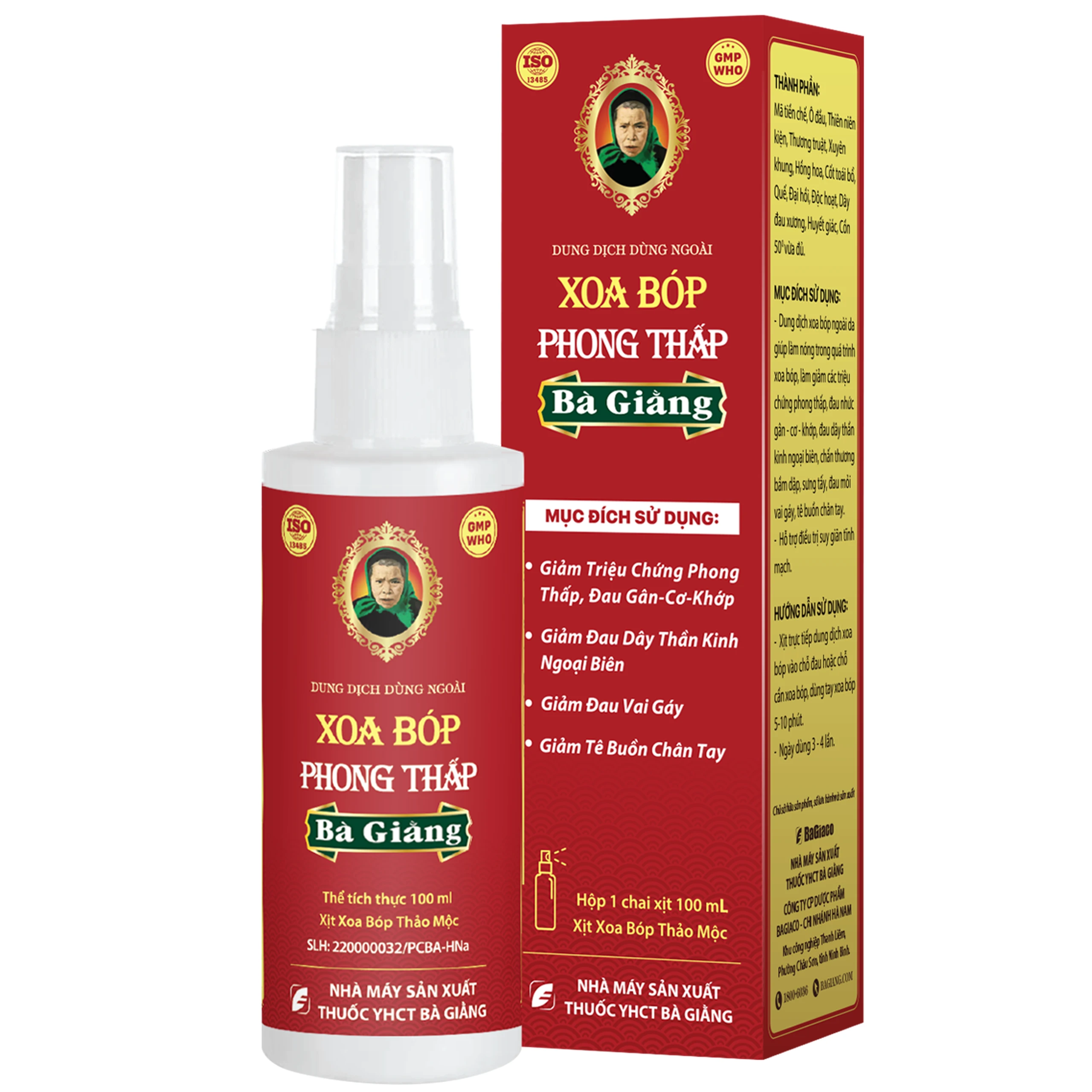 Xịt xoa bóp phong thấp Bà Giằng 100ml giúp giảm chứng phong thấp, đau mỏi, suy tĩnh mạch