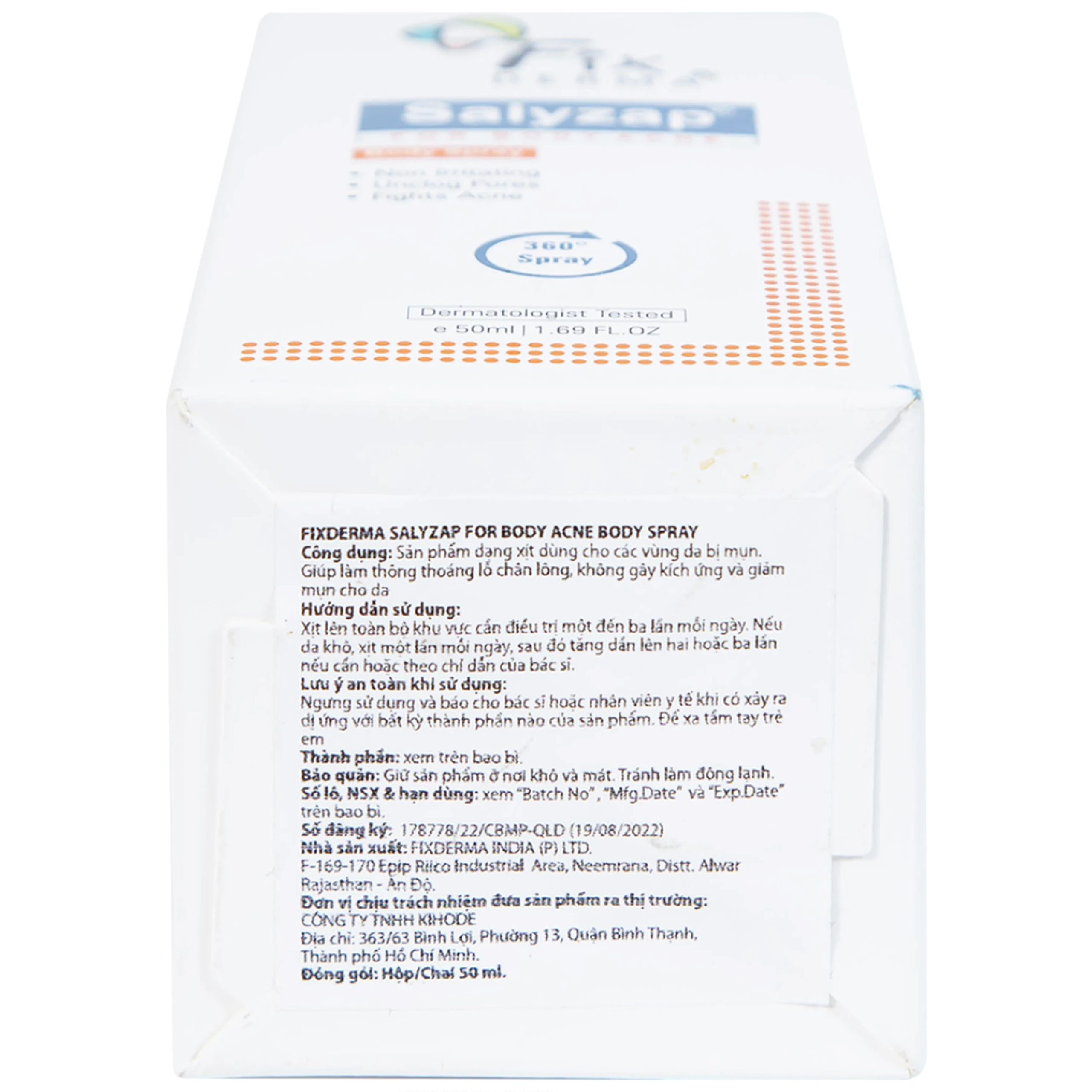 Xịt mụn lưng Fixderma Salyzap 50ml