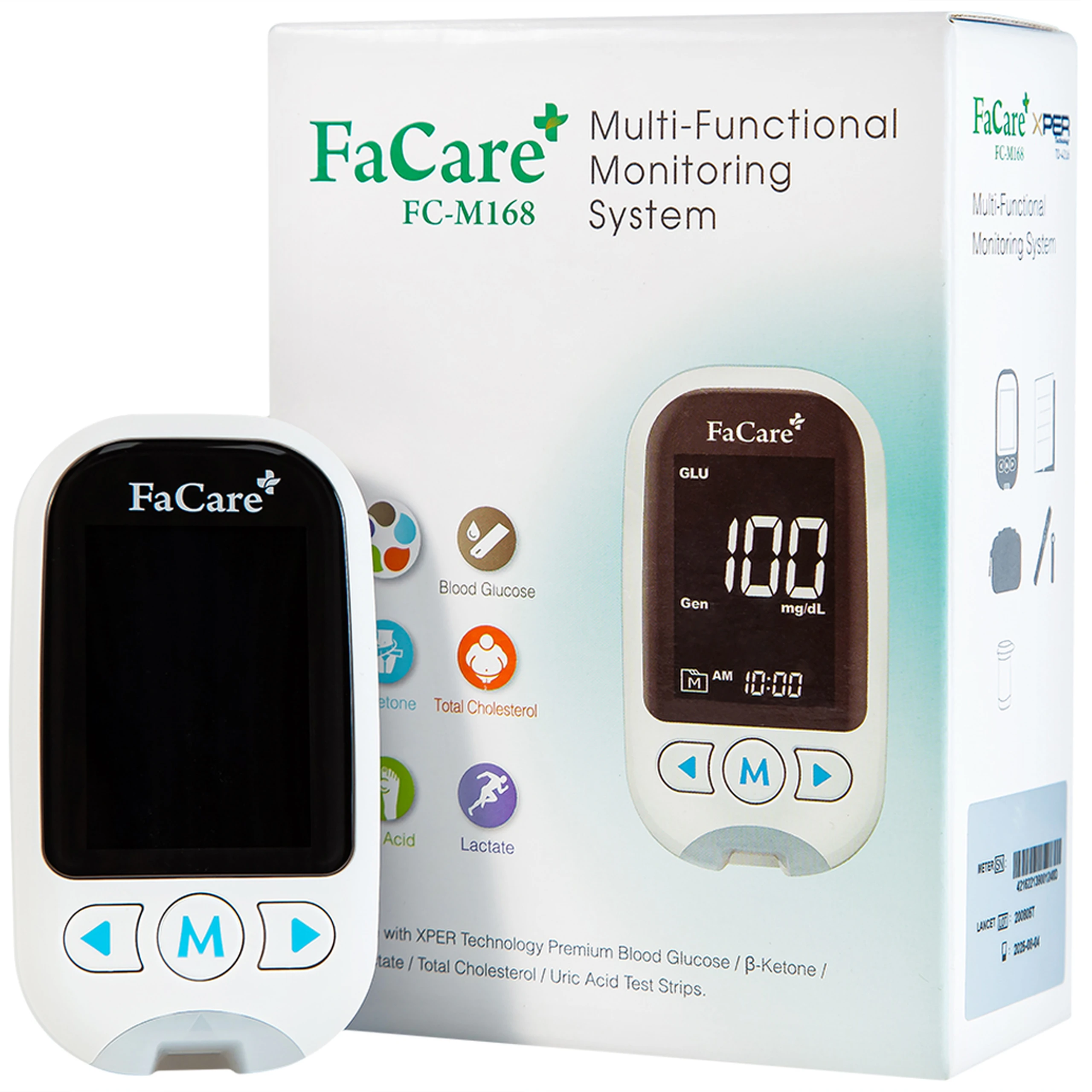 Máy đo 5 in 1 Facare FC-M168 (bluetooth) hỗ trợ đo đường huyết, Cholesterol, Acid Uric