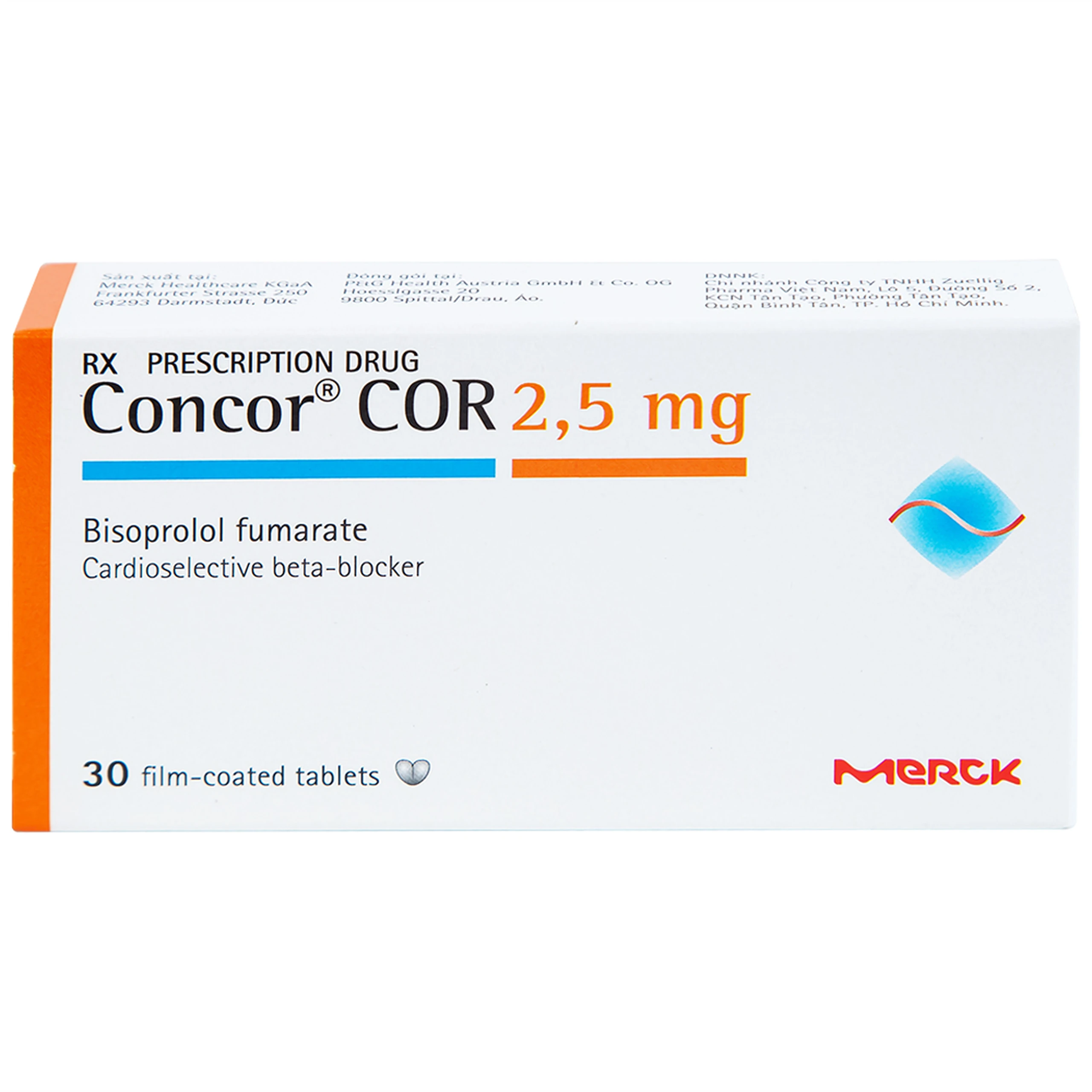 Thuốc Concor Cor 2.5mg Merck điều trị suy tim mãn tính (3 vỉ x 10 viên)