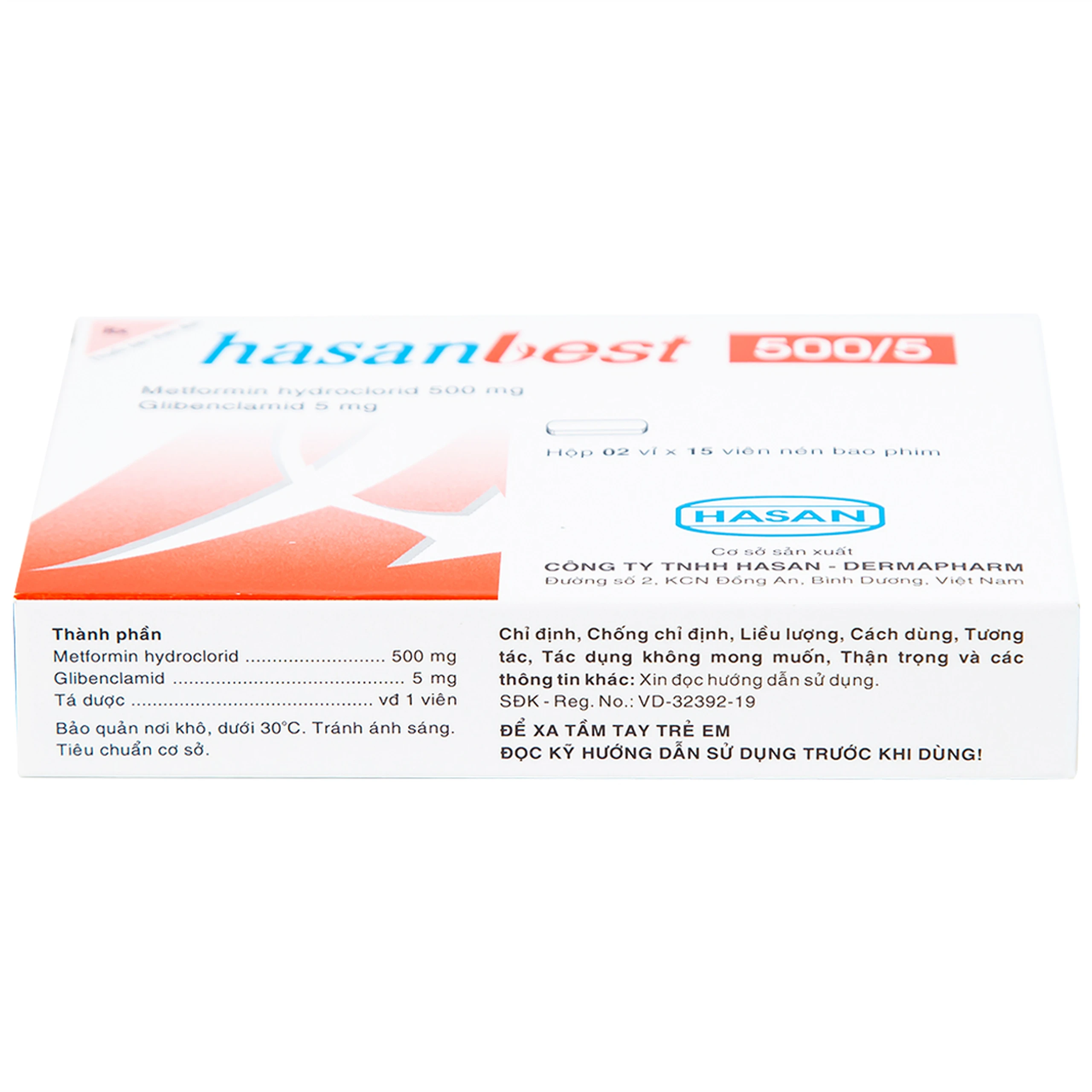 Thuốc Hasanbest 500/5 Hasan điều trị đái tháo đường típ 2 (2 vỉ x 15 viên)