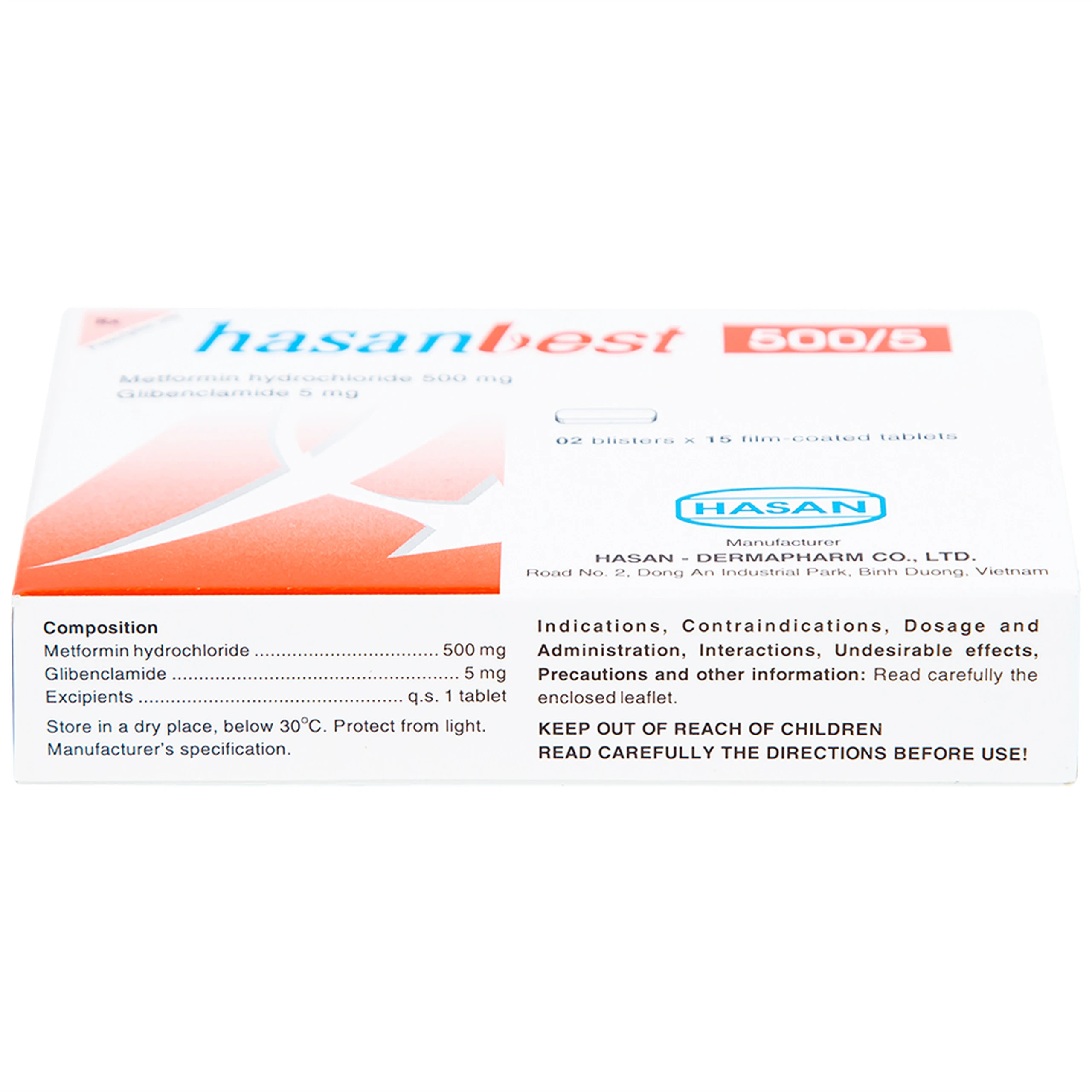Thuốc Hasanbest 500/5 Hasan điều trị đái tháo đường típ 2 (2 vỉ x 15 viên)