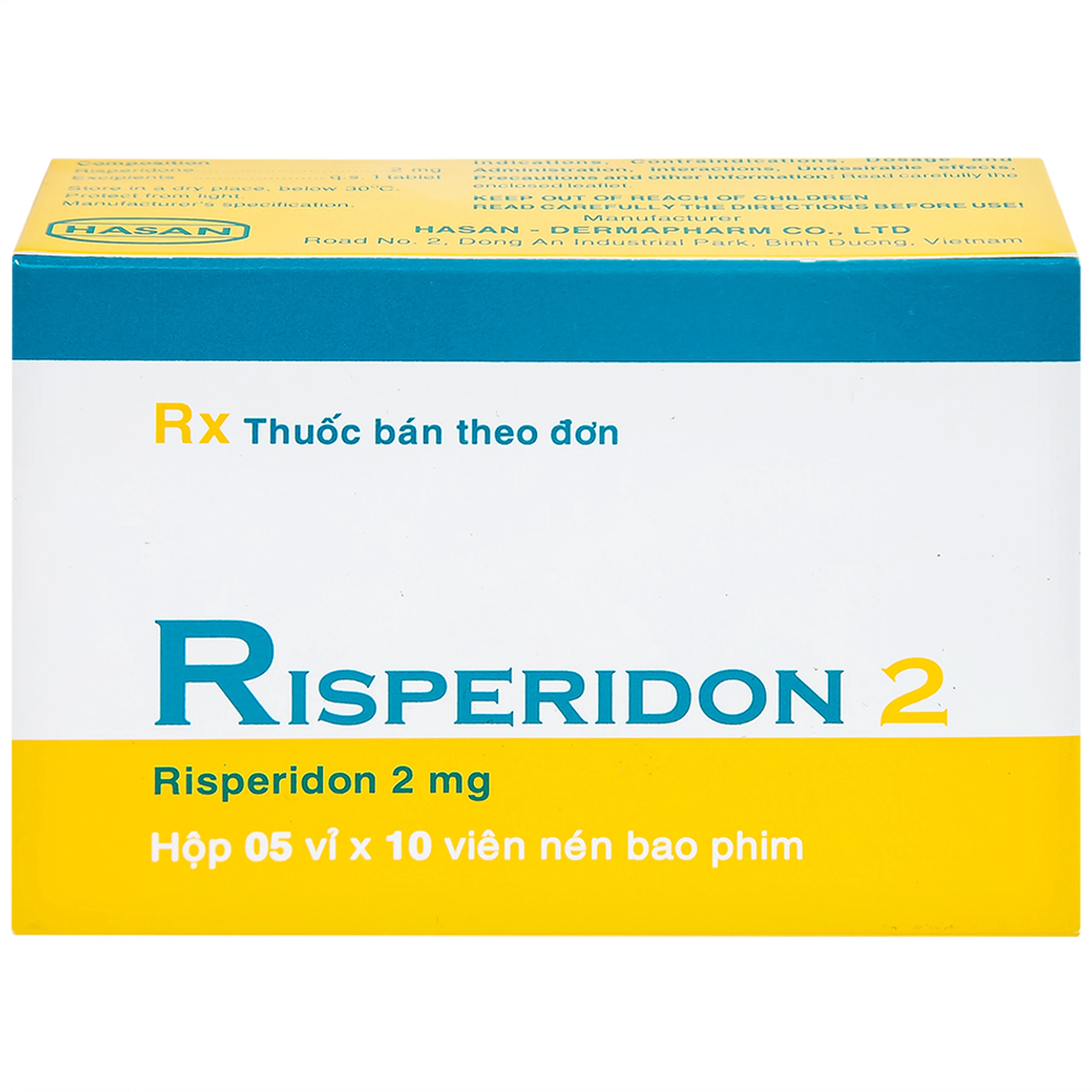Thuốc Risperidon 2 Hasan điều trị bệnh tâm thần phân liệt (5 vỉ x 10 viên) 