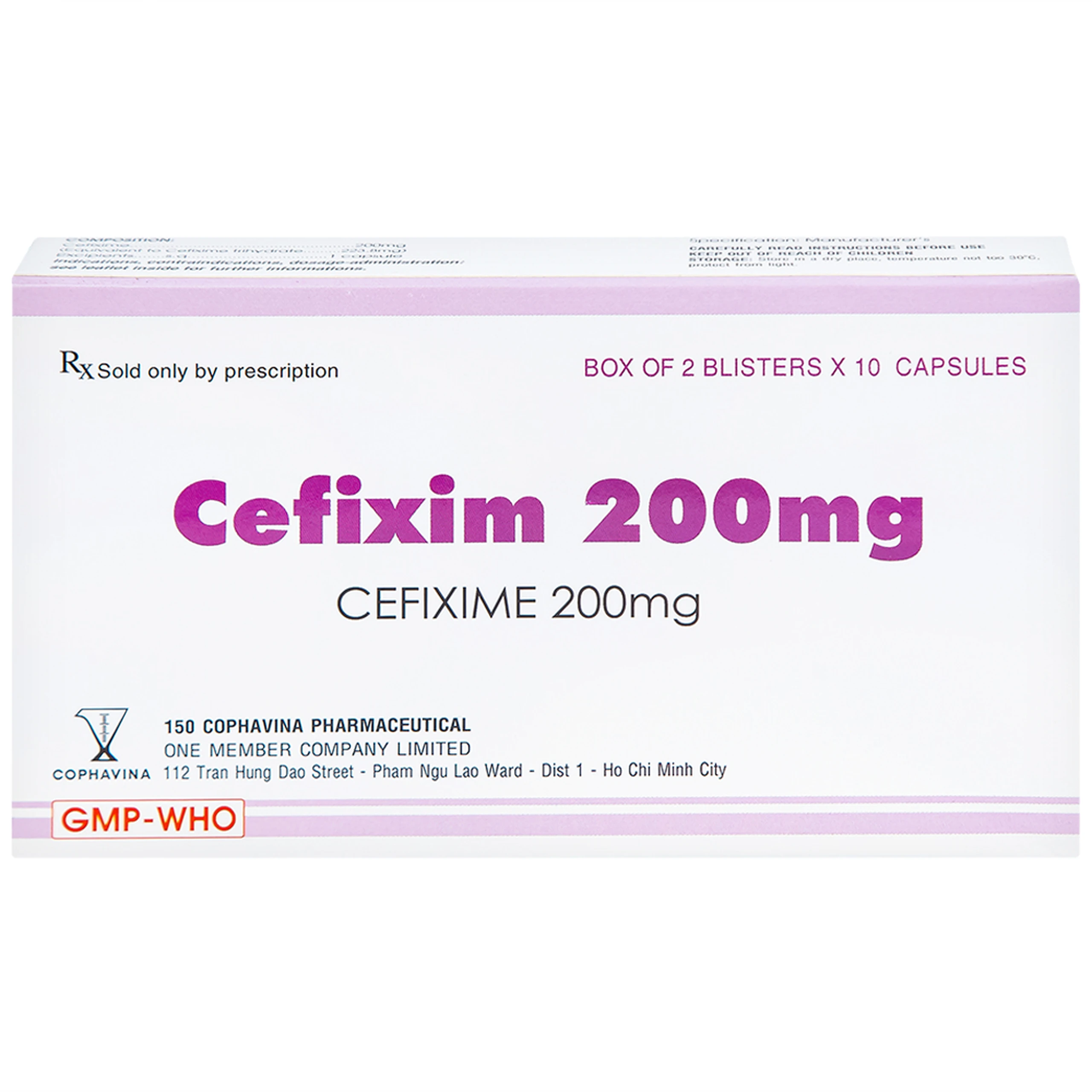 Thuốc Cefixim 200mg Cophavina điều trị nhiễm khuẩn (2 vỉ x 10 viên)