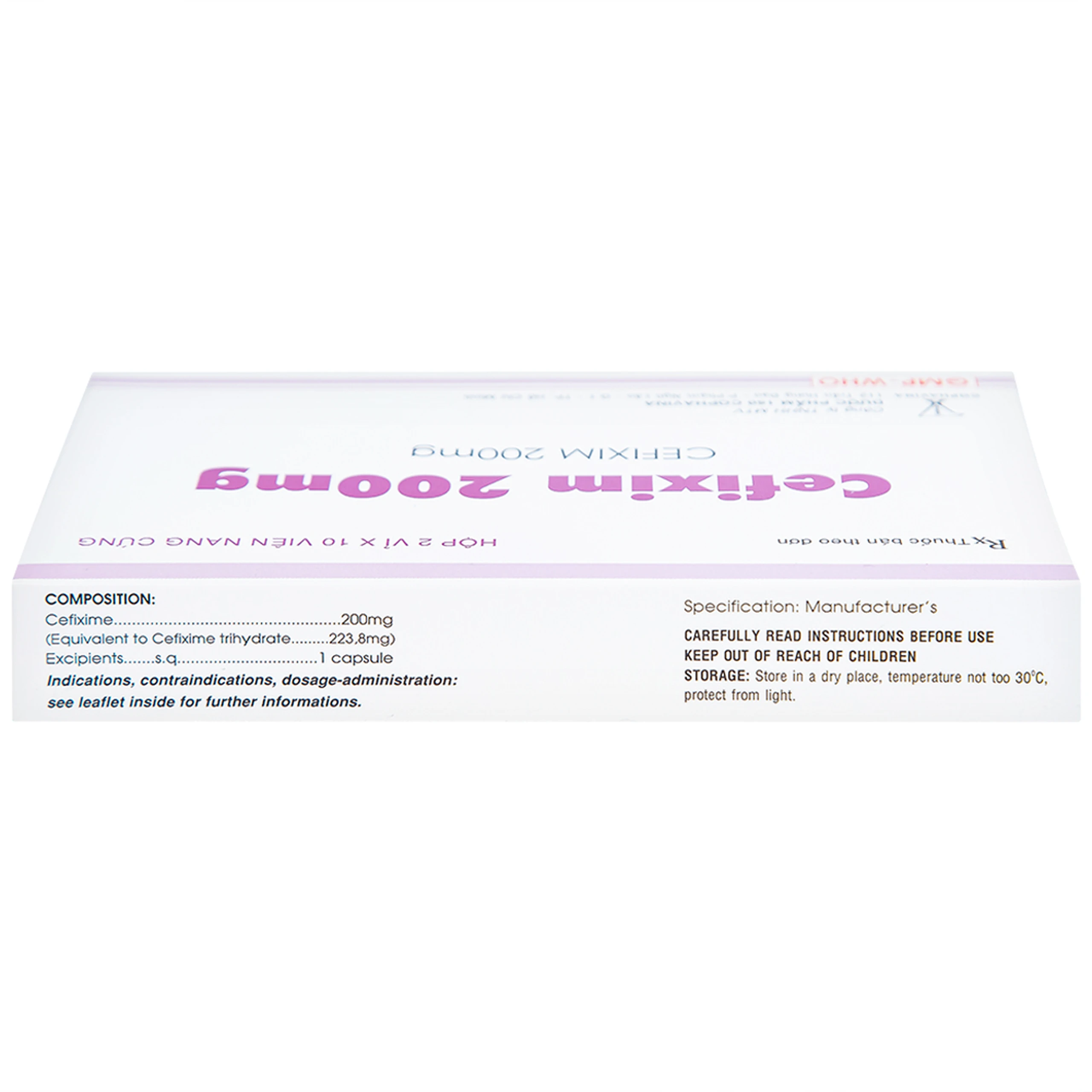 Thuốc Cefixim 200mg Cophavina điều trị nhiễm khuẩn (2 vỉ x 10 viên)