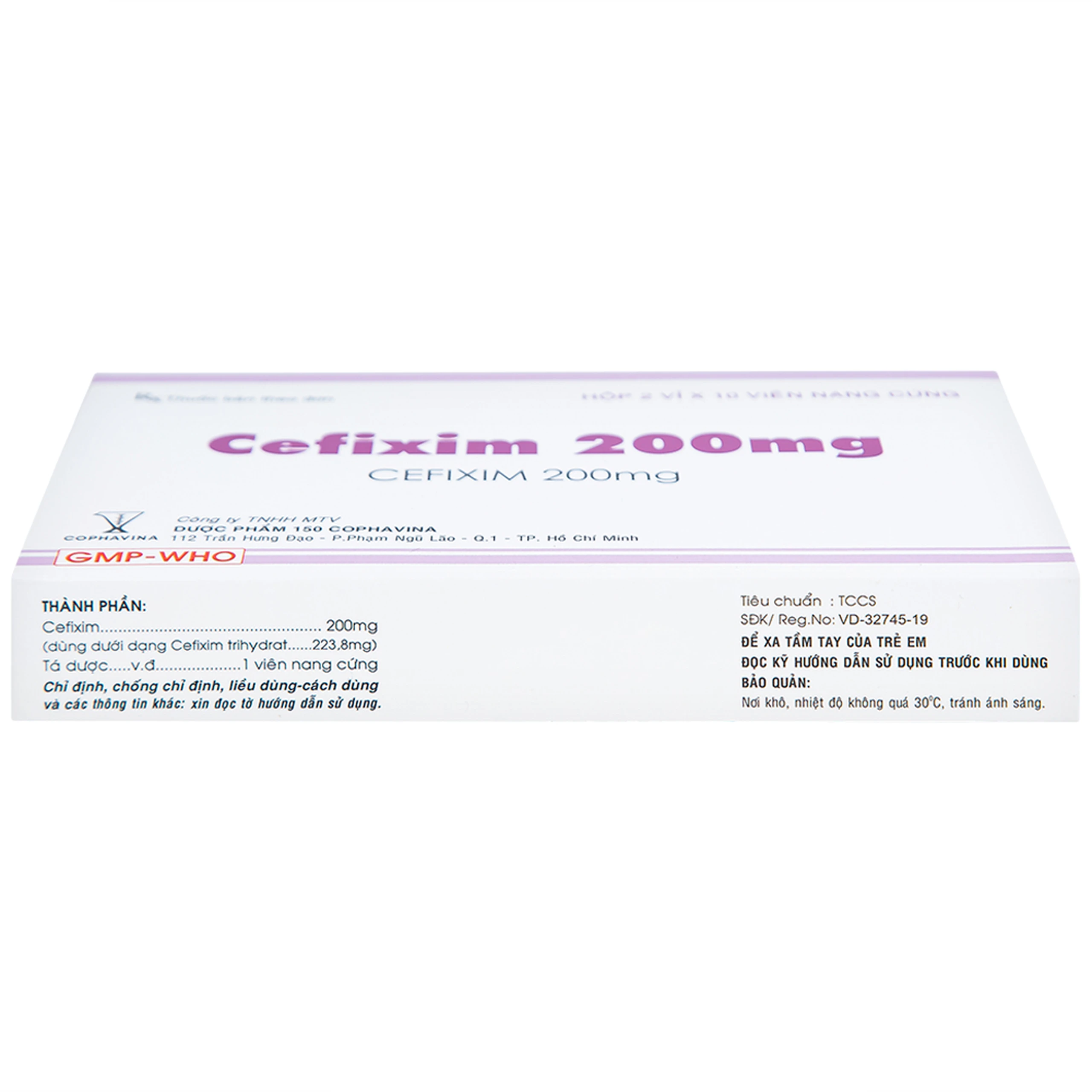 Thuốc Cefixim 200mg Cophavina điều trị nhiễm khuẩn (2 vỉ x 10 viên)