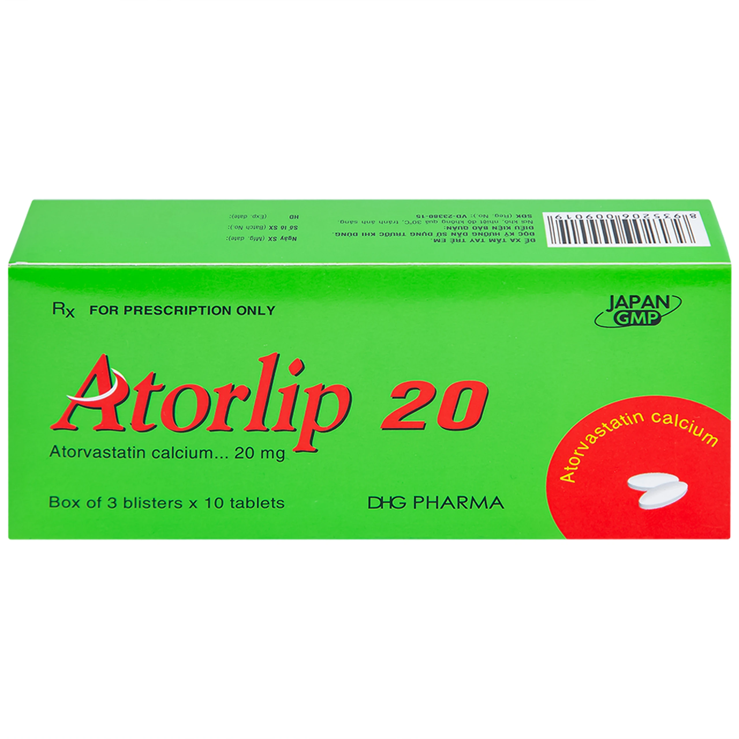 Thuốc Atorlip 20mg DHG điều trị tăng cholesterol toàn phần và LDL-cholesterol (3 vỉ x 10 viên)