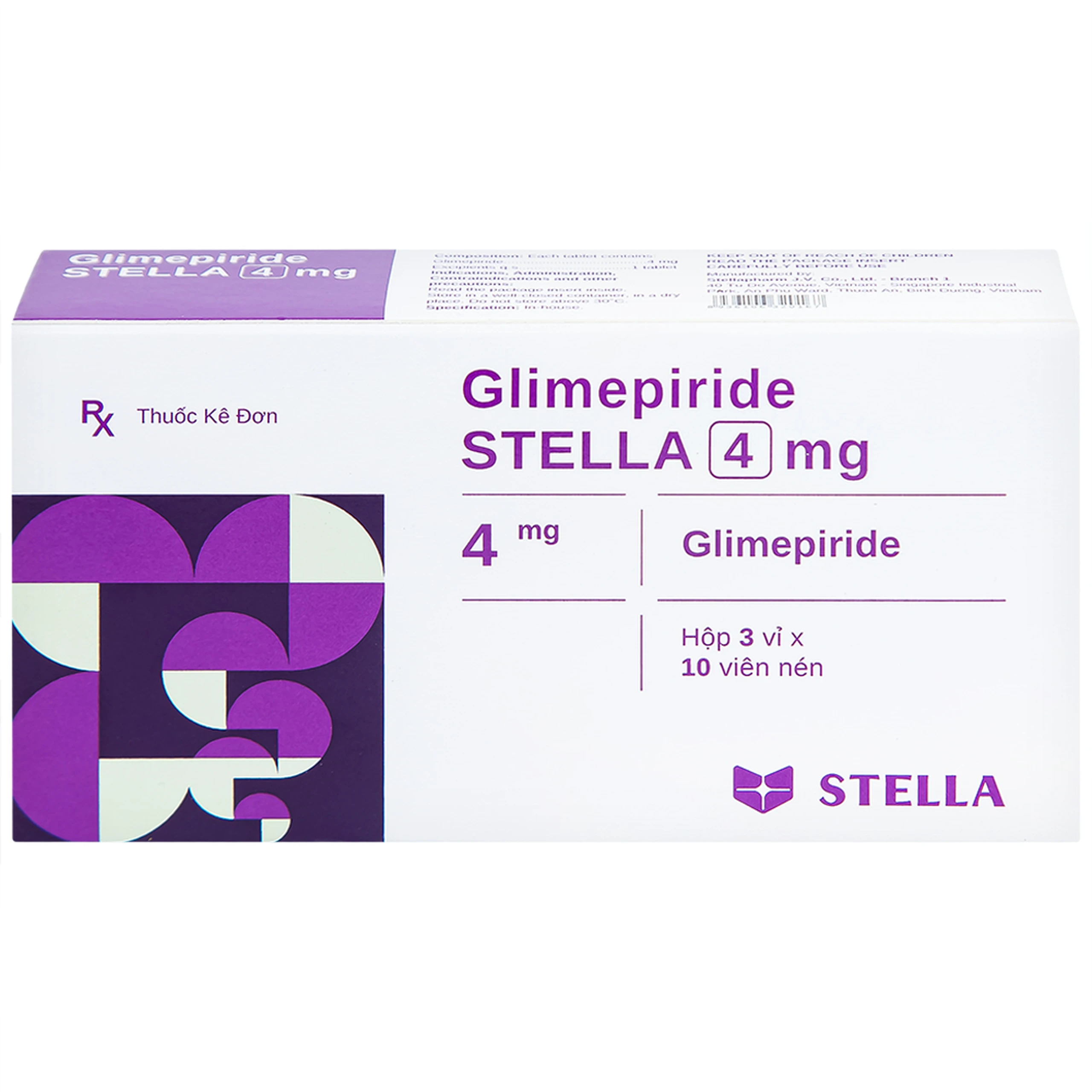 Thuốc Glimepiride Stella 4mg kiểm soát đường huyết ở bệnh tiểu đường típ 2 (3 vỉ x 10 viên)