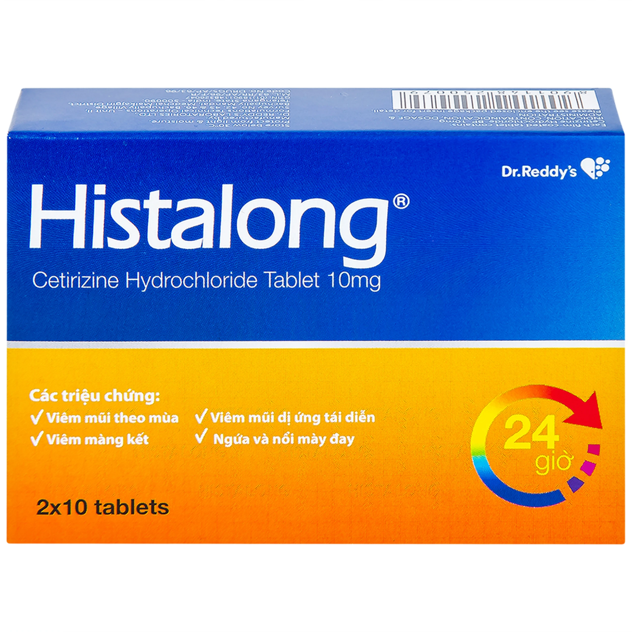 Thuốc Histalong 10mg Dr. Reddy điều trị viêm mũi theo mùa và viêm màng kết (2 vỉ x 10 viên)