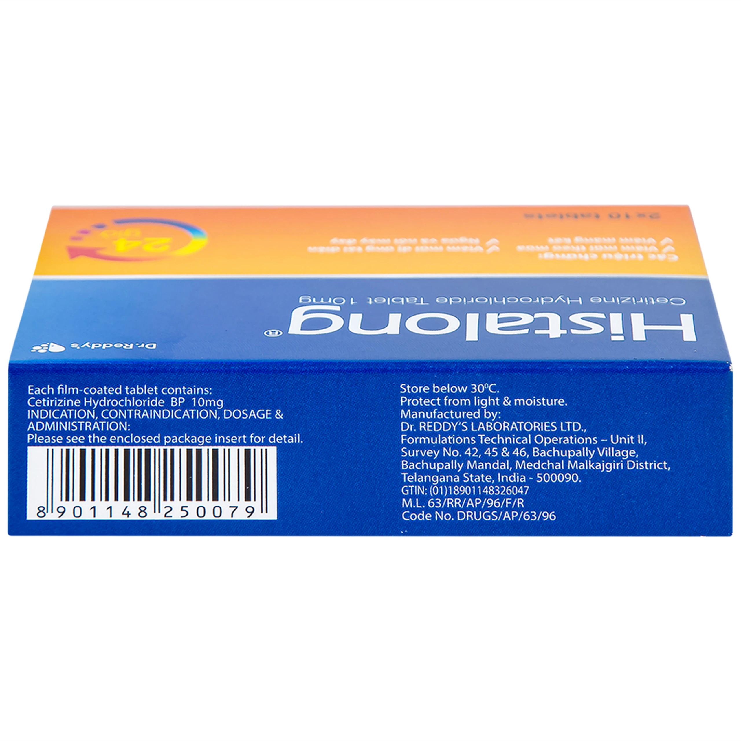 Thuốc Histalong 10mg Dr. Reddy điều trị viêm mũi theo mùa và viêm màng kết (2 vỉ x 10 viên)
