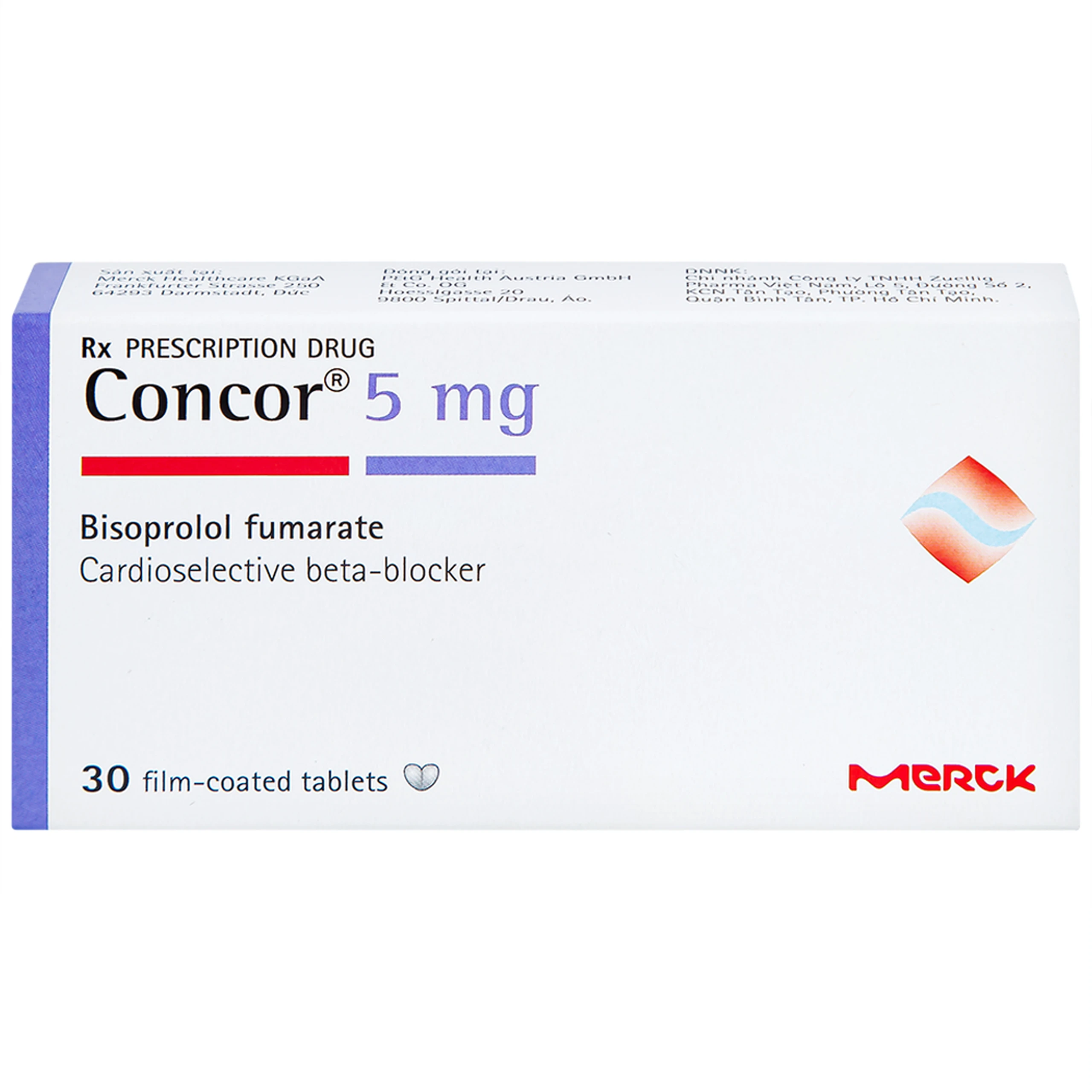 Thuốc Concor 5mg Merck điều trị tăng huyết áp, đau thắt ngực (3 vỉ x 10 viên)