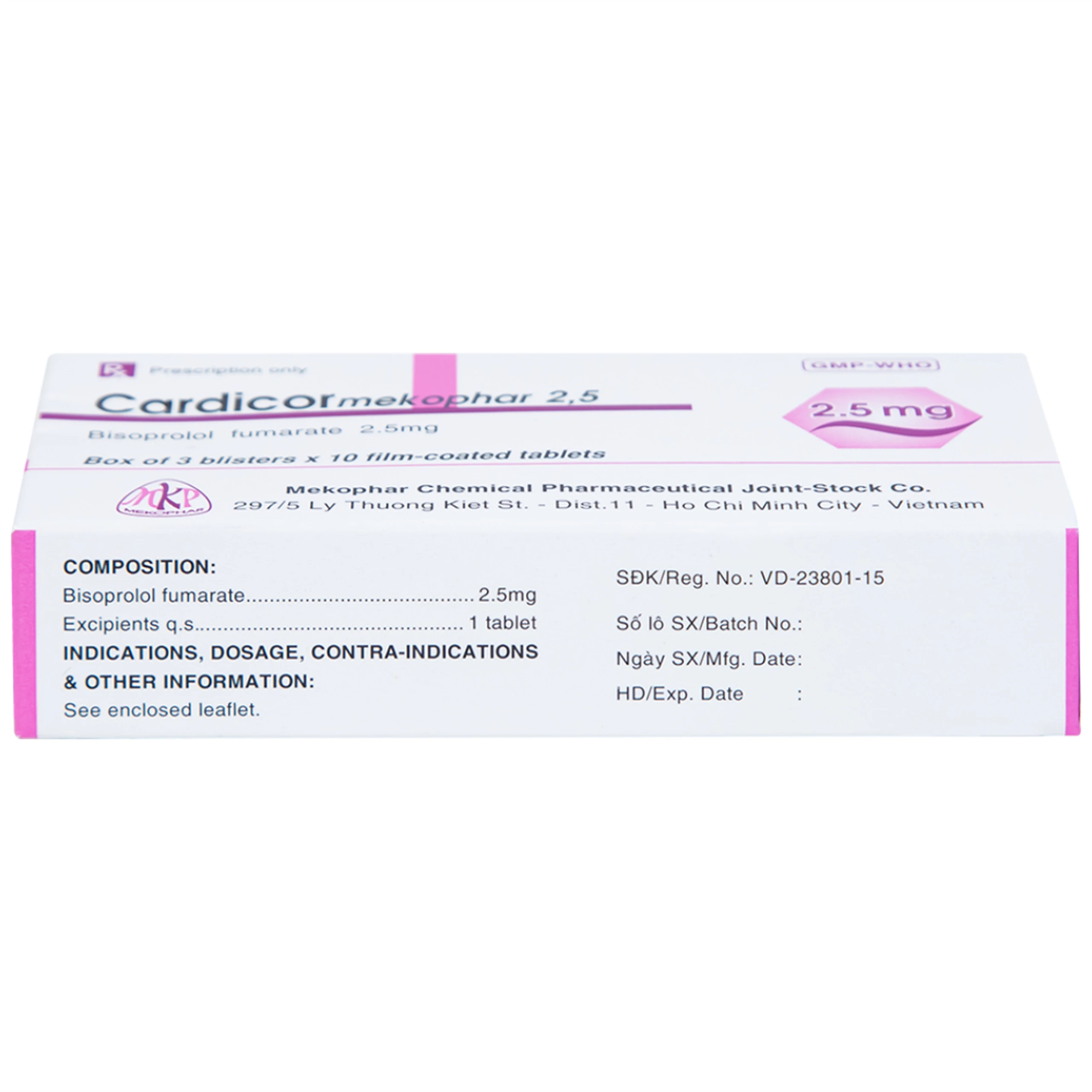 Thuốc Cardicor Mekophar 2.5 điều trị tăng huyết áp, đau thắt ngực (3 vỉ x 10 viên)