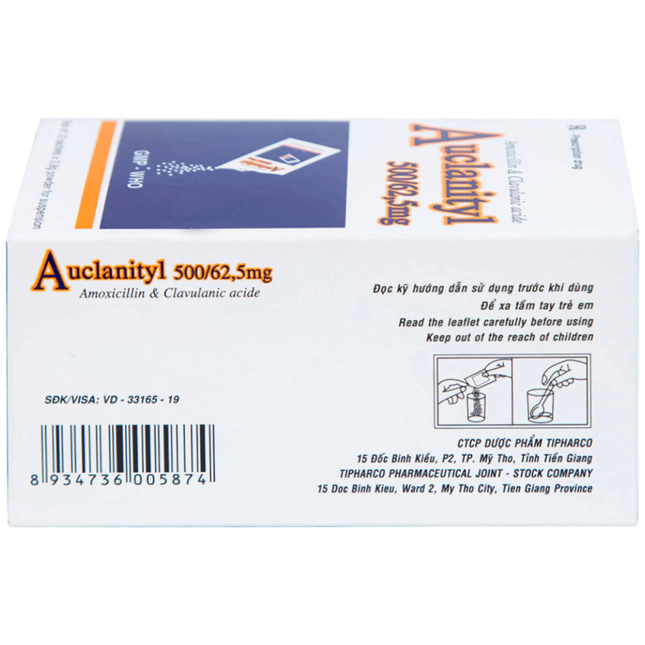 Bột Auclanityl 500/62.5mg Tipharco điều trị nhiễm khuẩn (12 gói x 3,8g)