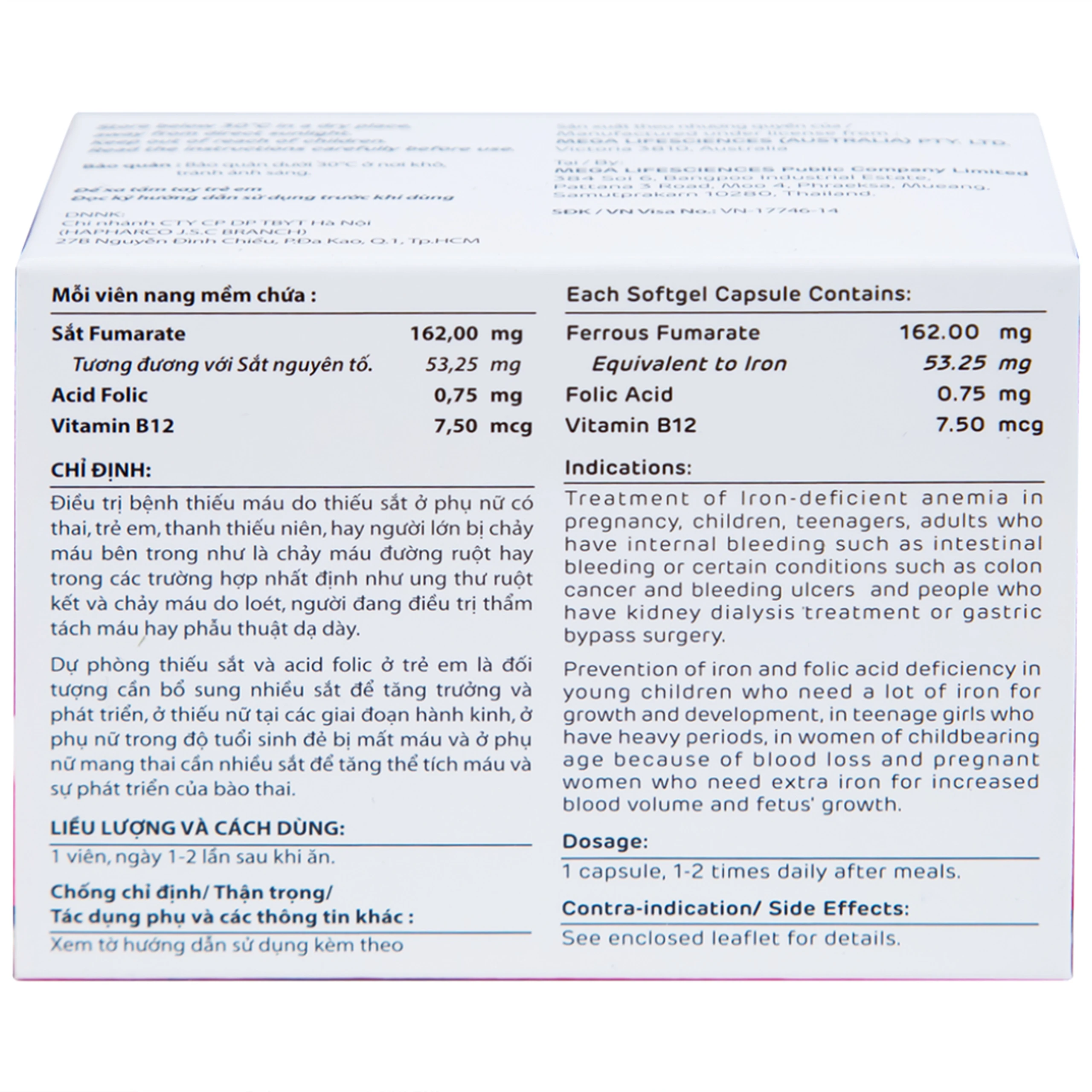 Thuốc Ferrovit MEGA We care điều trị thiếu máu do thiếu sắt (5 vỉ x 10 viên)