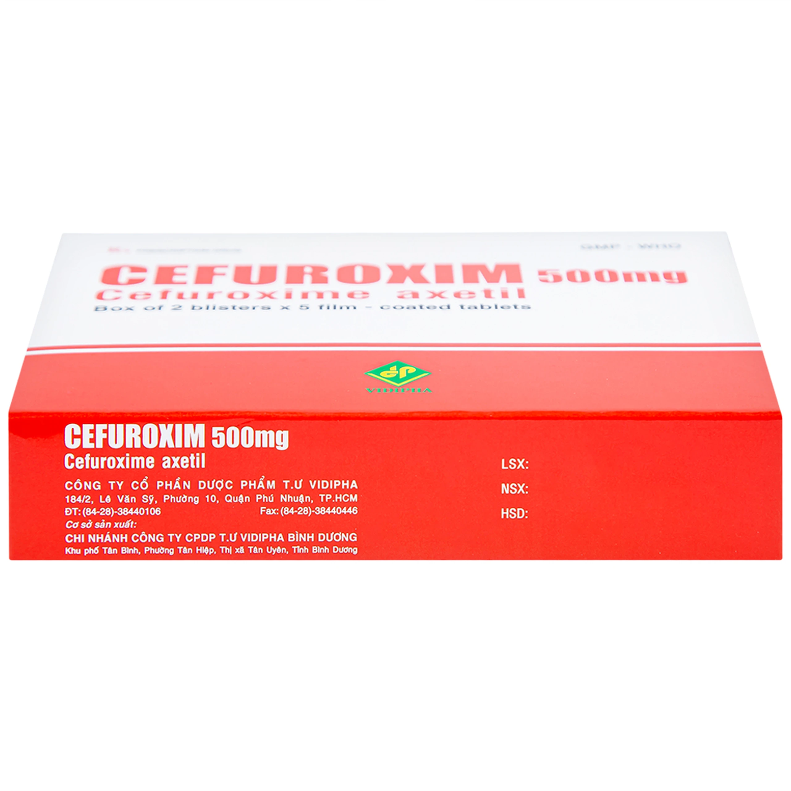 Thuốc Cefuroxim 500mg Vidipha điều trị nhiễm khuẩn (2 vỉ x 5 viên)
