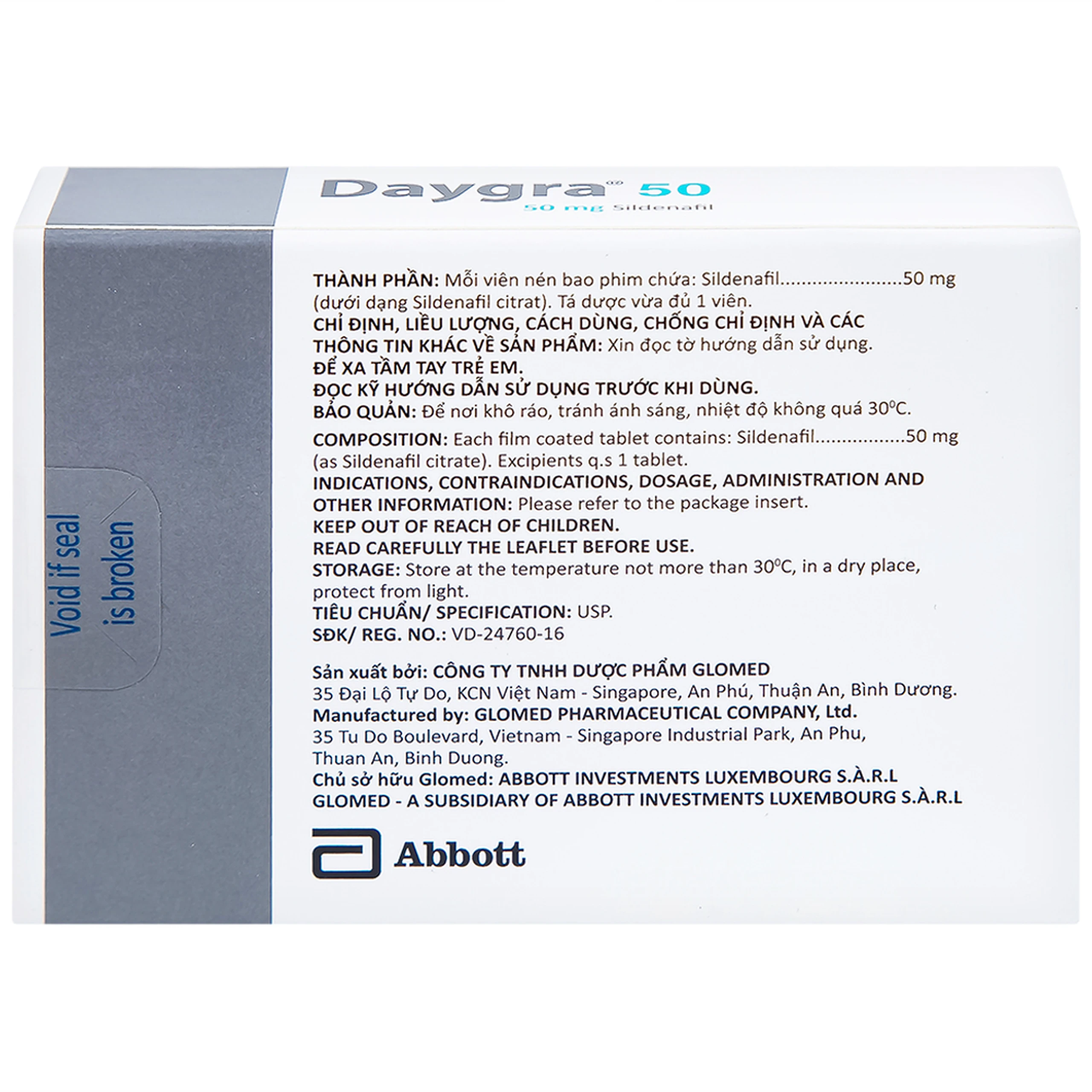 Thuốc Daygra 50 Abbott điều trị rối loạn cương dương (4 viên)