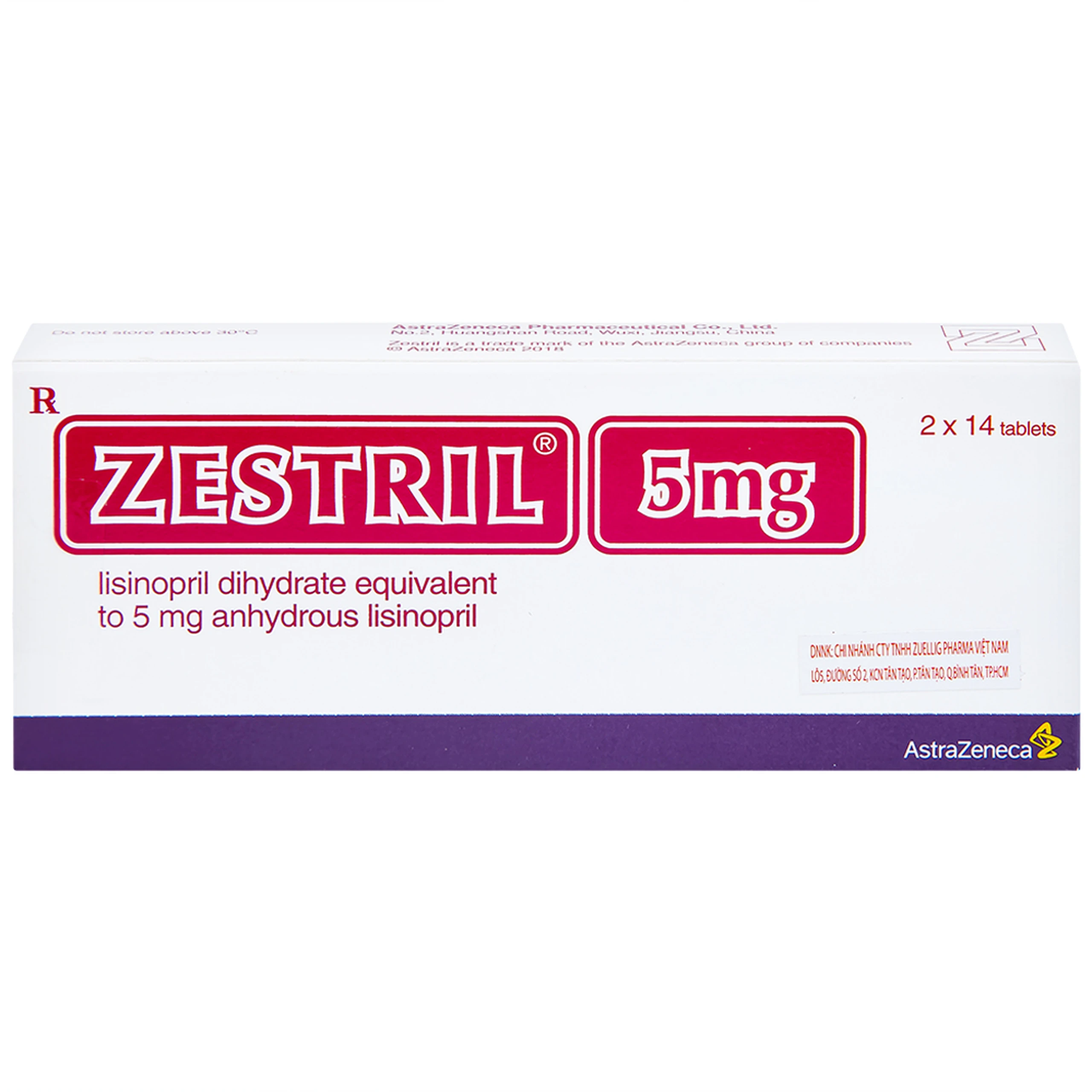 Thuốc Zestril 5mg AstraZeneca điều trị tăng huyết áp, suy tim (2 vỉ x 14 viên)