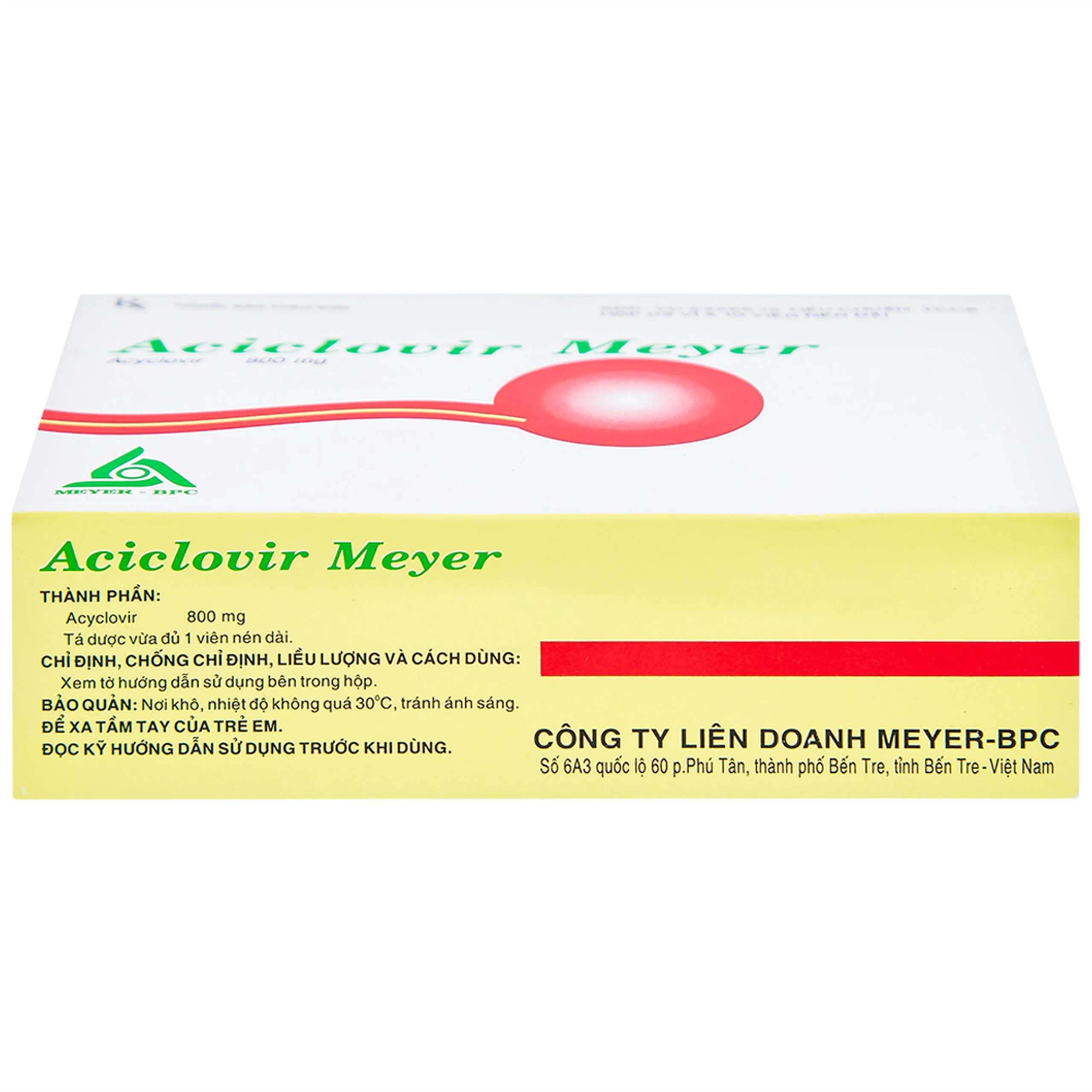 Thuốc Aciclovir 800mg Meyer điều trị nhiễm Herpes zoster, thủy đậu (3 vỉ x 10 viên)