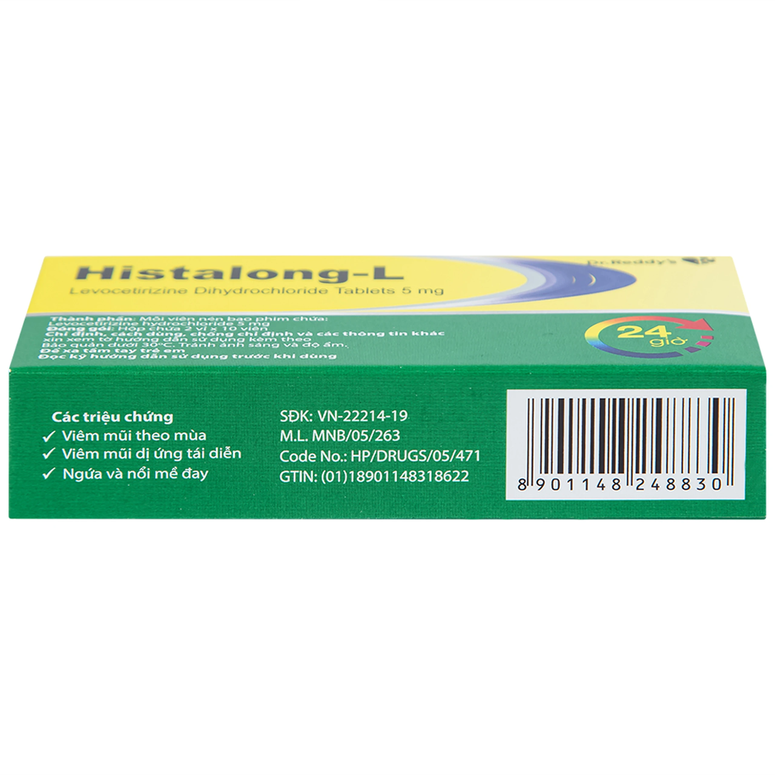Thuốc Histalong - L 5mg Dr. Reddy điều trị triệu chứng viêm mũi dị ứng (2 vỉ x 10 viên)