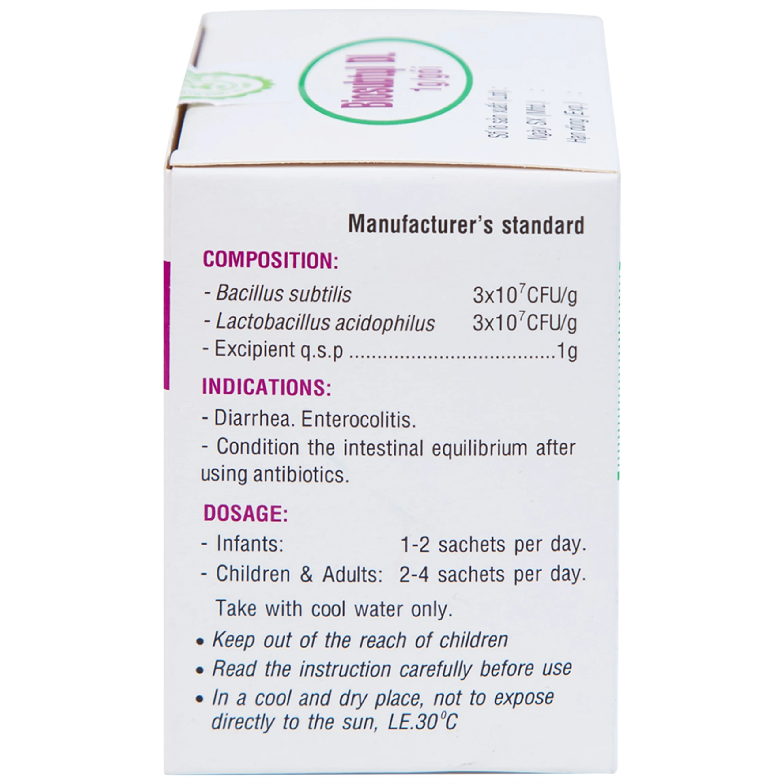 Men tiêu hoá sống Biosubtyl DL Davac điều trị tiêu chảy, viêm đại tràng, rối loạn tiêu hoá (25 gói)