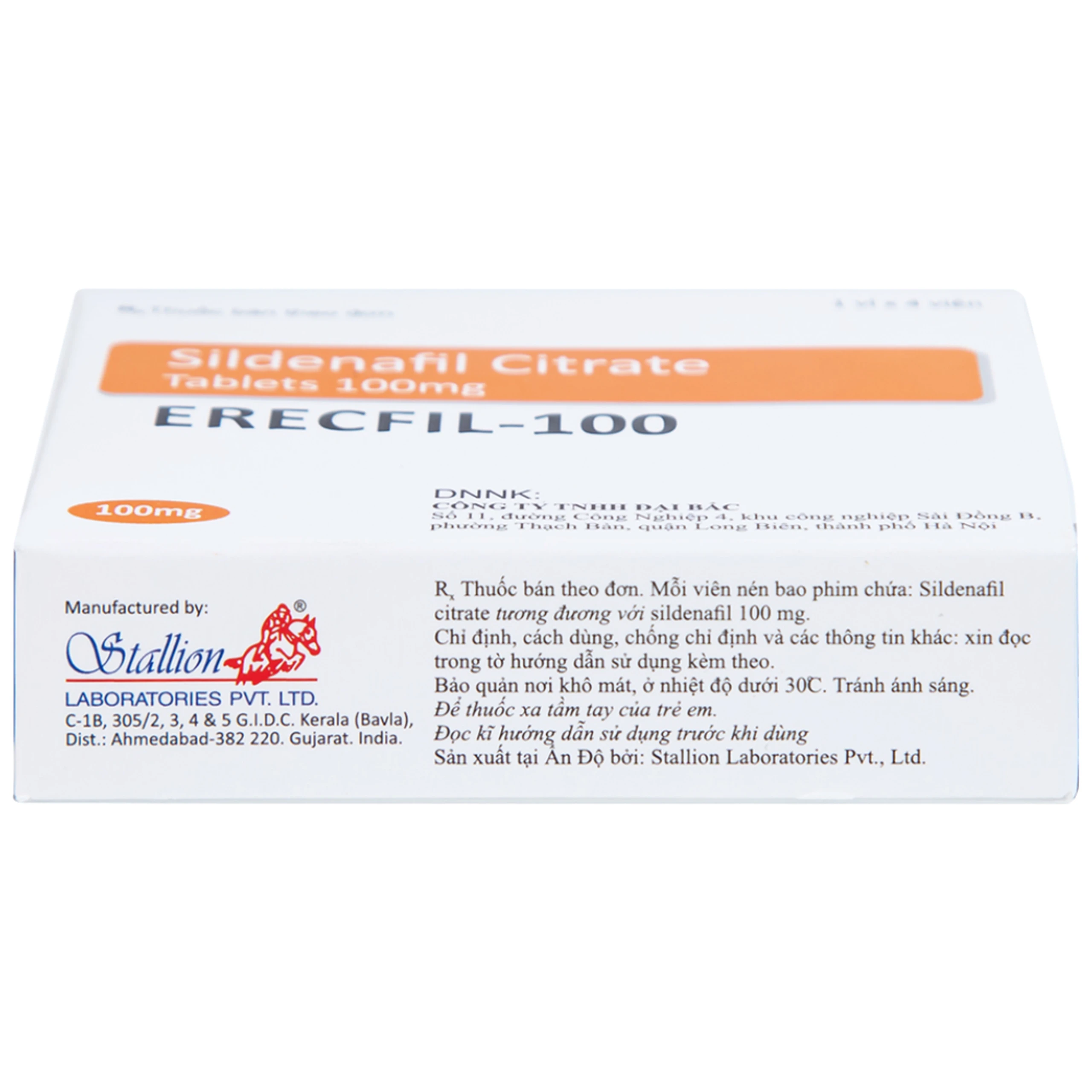 Thuốc Erecfil-100 Sildenafil Citrate điều trị rối loạn cương dương (1 vỉ x 4 viên)